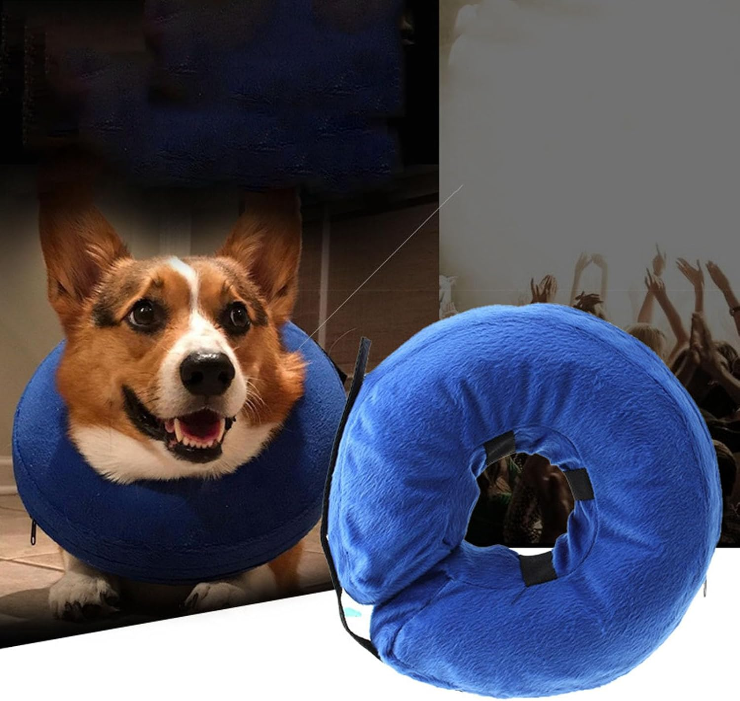 Dog Cone Collar, PVC Soft Keep Warm Dog Cone Collar Protective Recovery Dog Collar, Inflatable Dog Neck Collar Pet Cones for Small Medium Large Dogs after Surgery(Blue M) image number 2