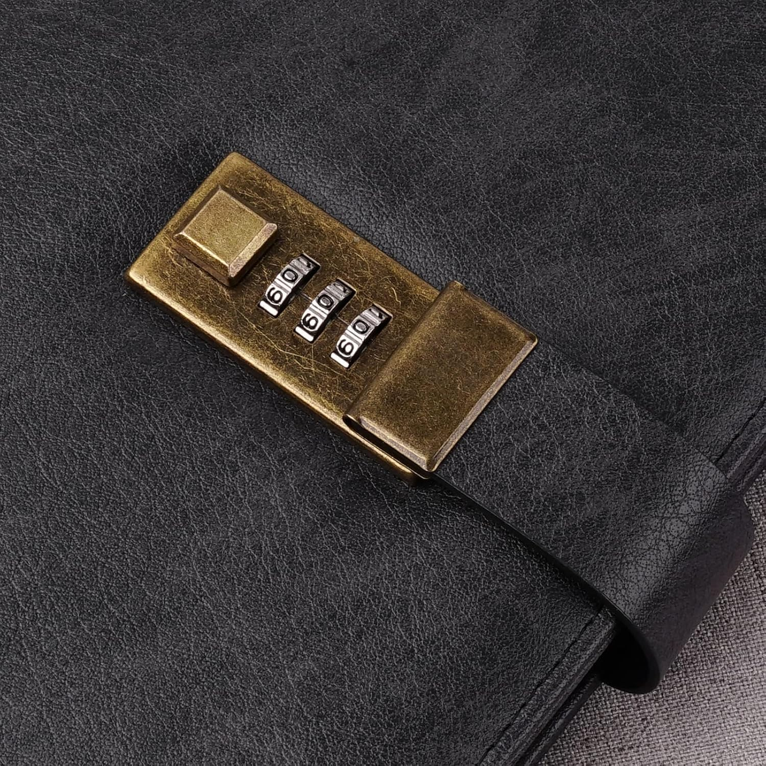 WEMATE Diary with Lock, A5 PU Leather Journal with Lock 240 Pages, Vintage Locks Journal Password Notebook with Pen, Locks Diary Planner Organizer for Men and Women, 8.6X5.8In Black image number 3