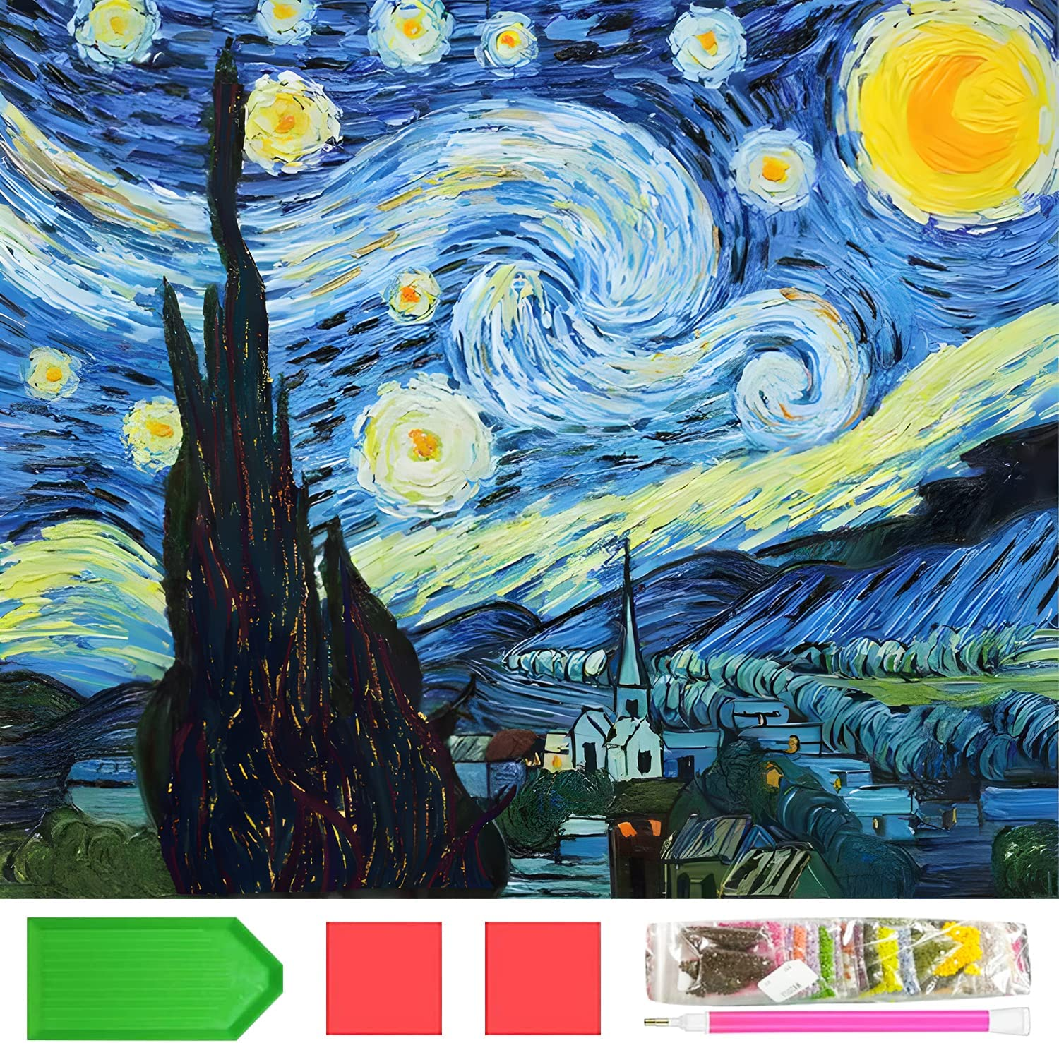 XIJIANG Diamond Painting Kits, Starry Night, DIY Craft Kit, 20" X 16" Unisex Adults Art Masterpiece, Canvas, Crystal, Not Foldable