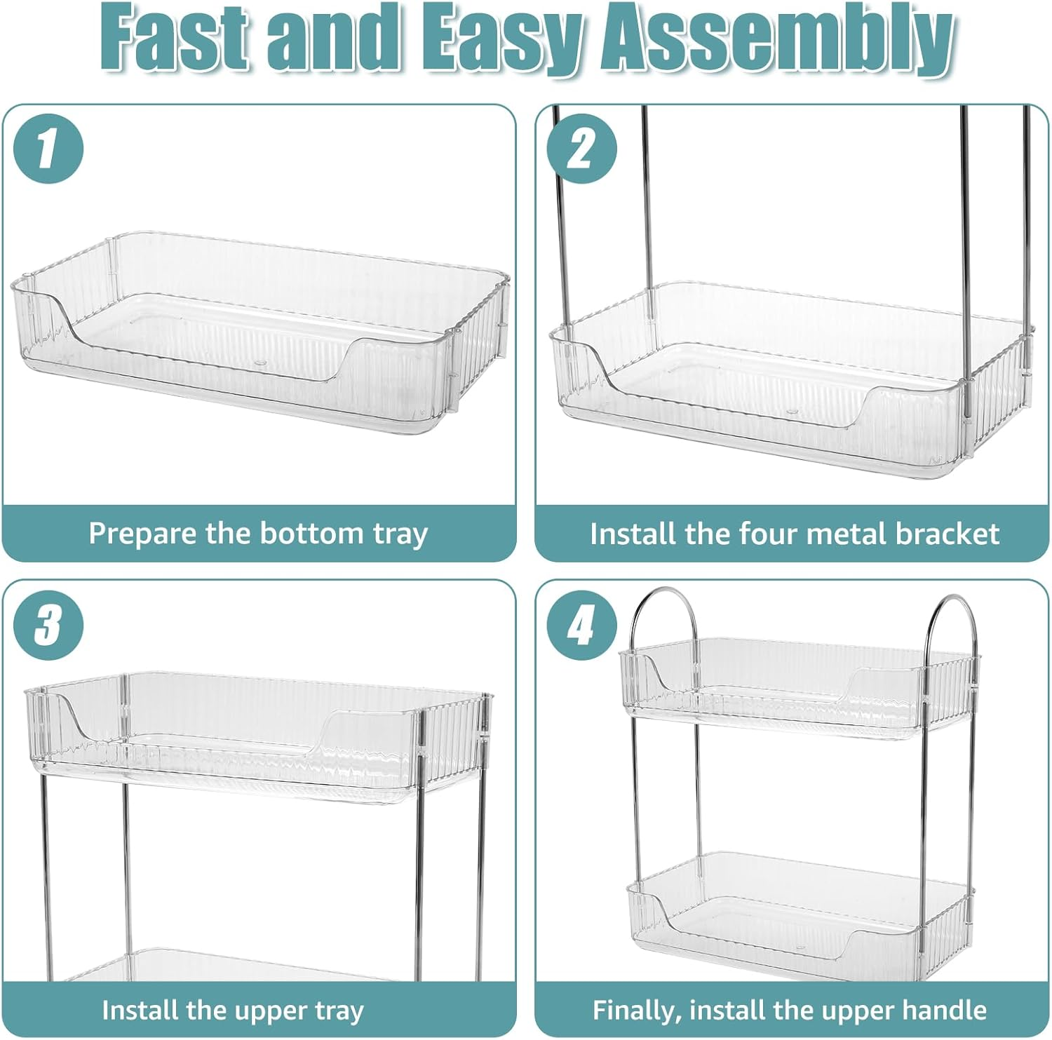 Bathroom Countertop Organizer 2-Tier Vanity Tray Shelf Vanity Counter Skincare Shelf Organizer with Detachable Tray Kitchen Counter Standing Rack Bathroom Countertop Storage Organizer (Clear White)