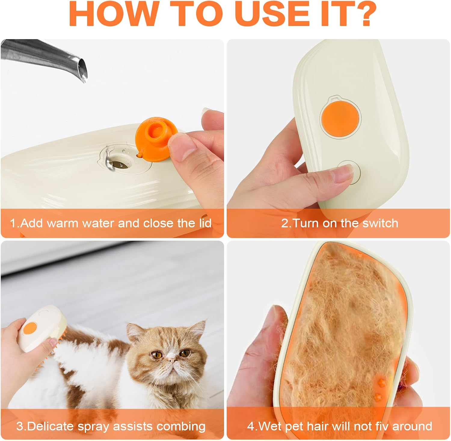 Cat Brush with Steam, 3-In-1 Steam Brush Cat Steamy Brush Cat Steam Brush for Cats with Spray Cat Brush with Water Cats Steam Brush Care Brush for Cats and Dogs for Hair Removal image number 2