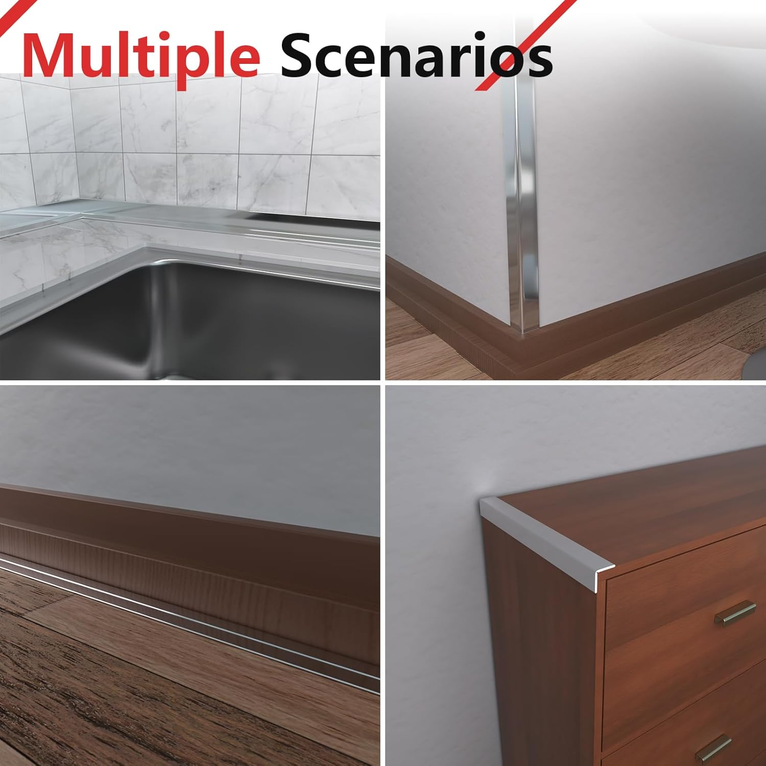 Peel and Stick Wall Molding Trim, Wall Corner Protector, Flexible Molding Trim for Tile and Wall Edges, Furniture Protection and Decoration, 20 Feet X 0.8 Inch, Silver image number 3