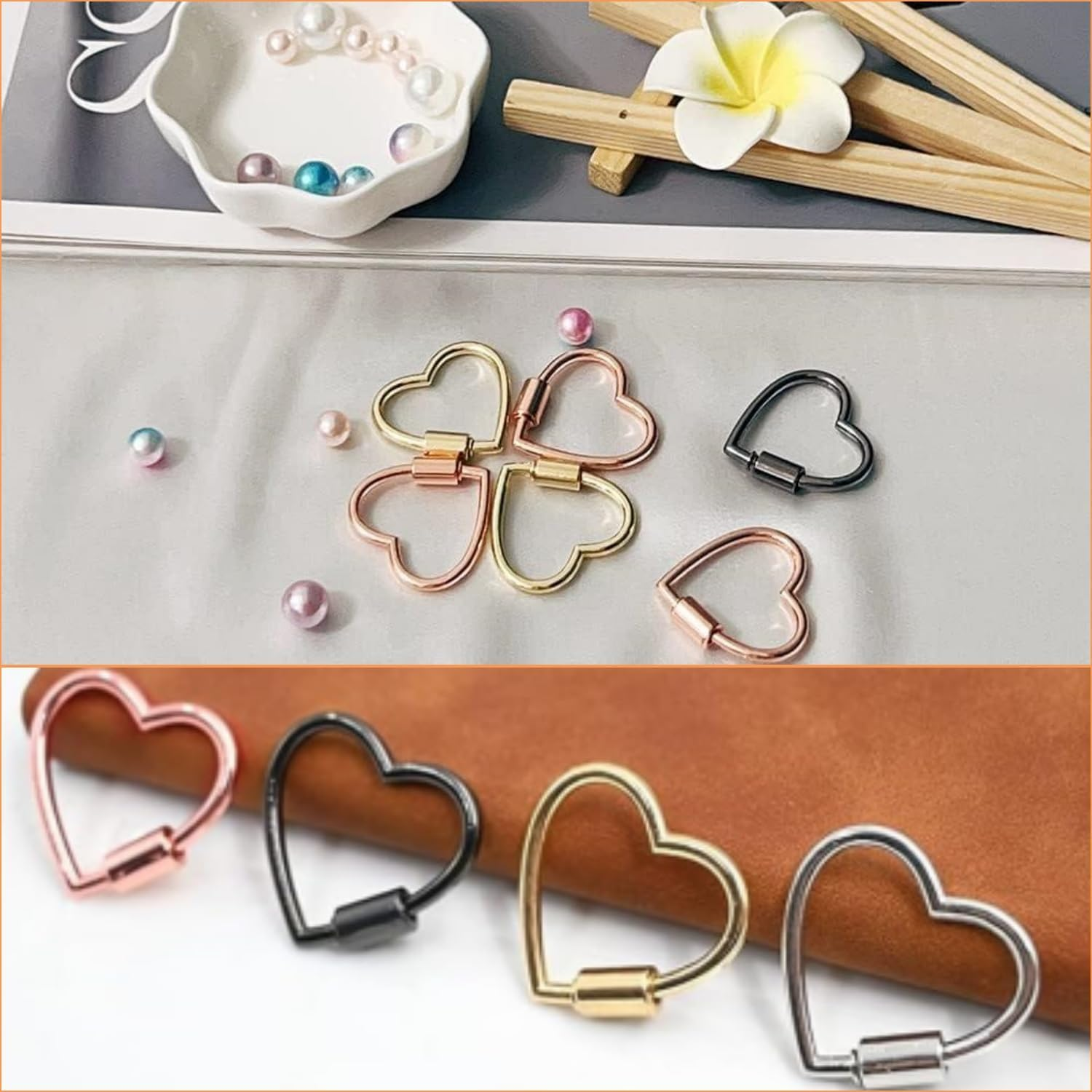 Taicols Heart Shaped Key Ring, 8 Pcs Heart Carabiner Clip, Cute Carabiner Keychain, Small Spring Snap Hooks, Mini Metal Heart Buckle, Carabiners Hiking Clips, Heart Shape Keychain Clip, Climbing Clips image number 1