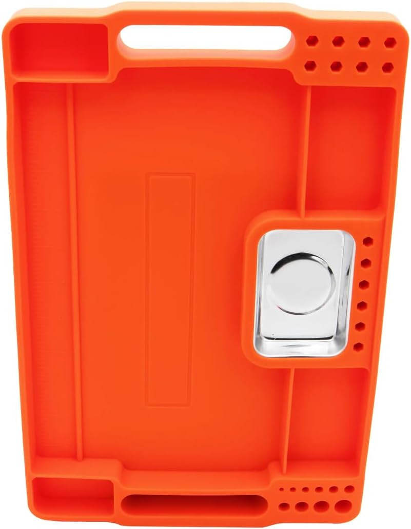 AIMALL Silicone Tool Tray with Stainless Steel Magnetic Tray, Orange, 14.17 X 9.05 Inches image number 4