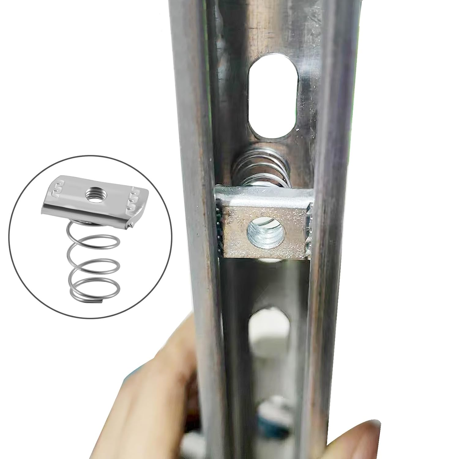 12 Pcs M8 Galvanized Spring Nut, High-Strength C-Shaped Steel Strut Channel Nuts, Durable & Corrosion-Resistant Spring Channel Nut Silver Finish, Ideal for Electrical, HVAC & Construction image number 3