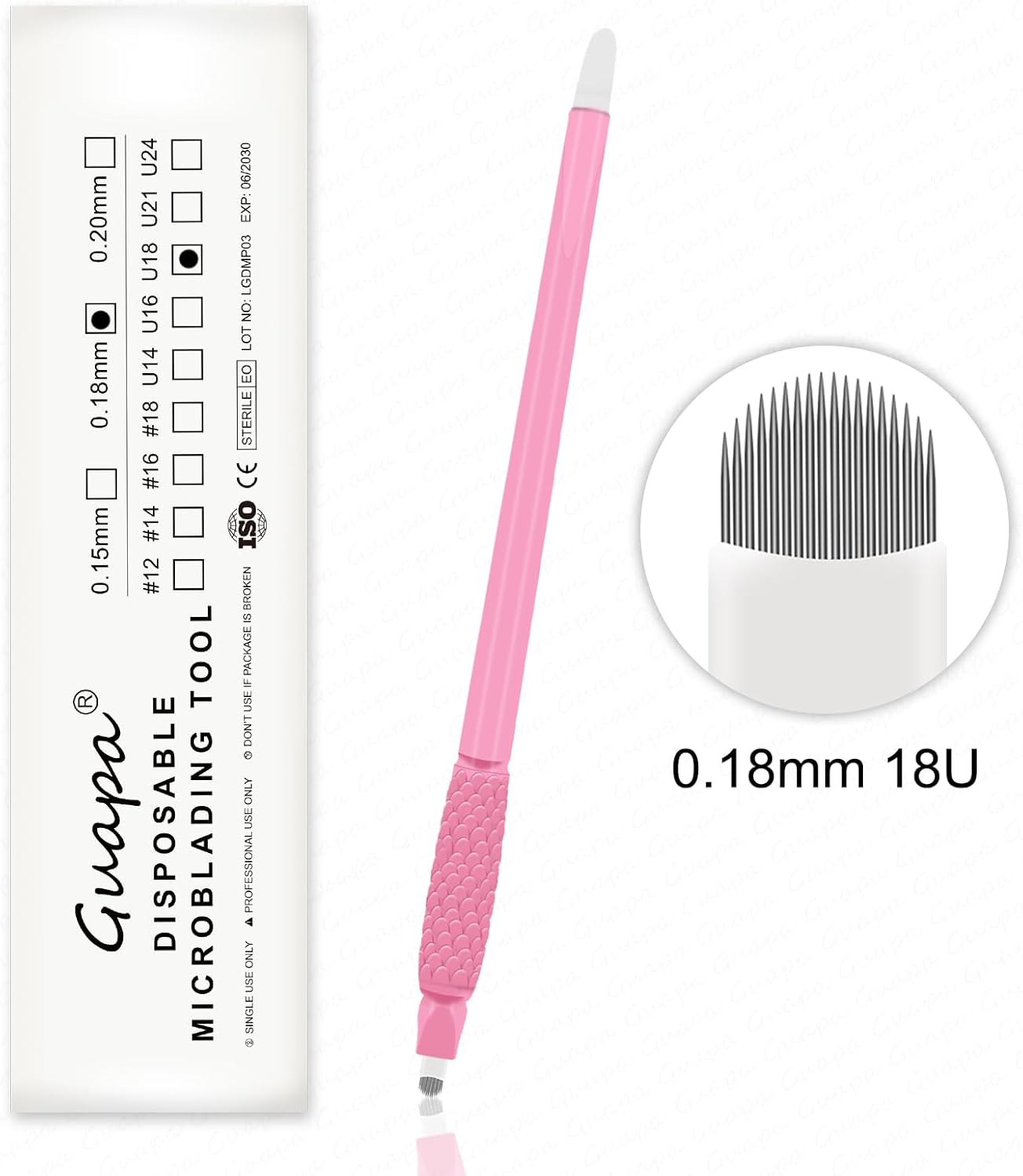 10 Pieces Disposable Eyebrow Pencil for Microblading - Manual Tattoo Tool with Nano Blade with Pigmented Sponge for Precise Eyebrow Modelling (10 Pieces, Pink, 18U, 0.18Mm) image number 1