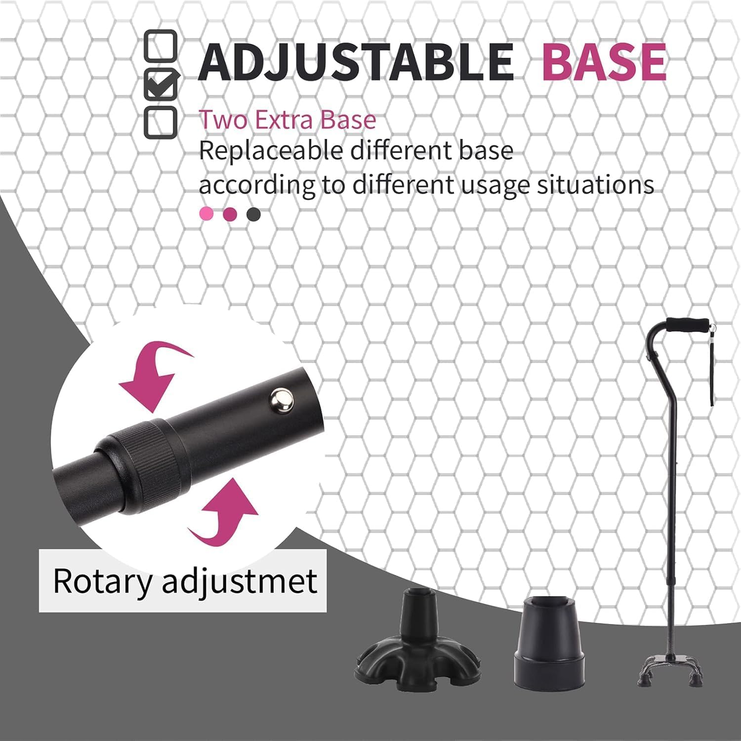 Walking Canes Stablize Women Quad Canes for Seniors & Adults Foldable Adjustable for Men & Women Heavy Duty Freestanding Cane for People with Leg Injuries 3 Footings