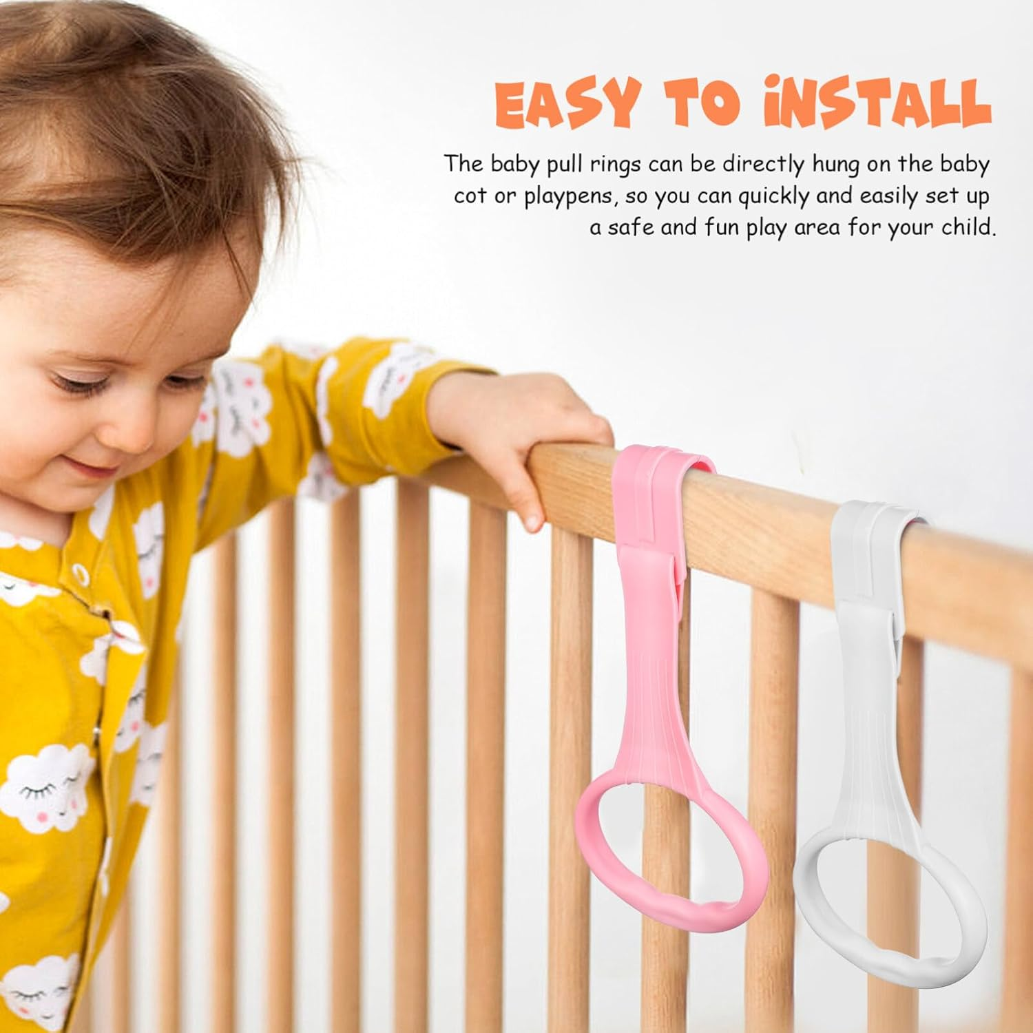 Kisangel 4 Pcs Pull Ring Belt Handles Holder Pull Stand Toy Playpen Rings Pullbup Playpen Pull up Rings Pastel Playpen Hooks Pullup Baby Pull Playpen Accessories Baby Plastic image number 1