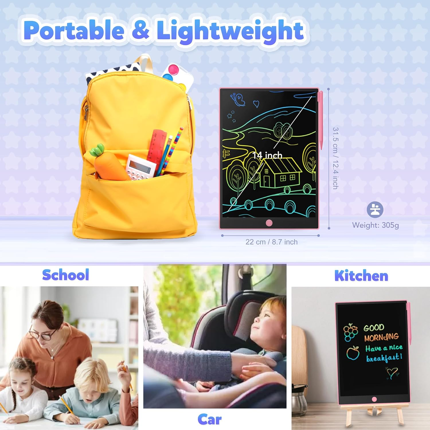 14 Inch LCD Writing Tablet for Kids, Toys for Girl, Drawing Pad. Doodle Board with Erase, Lock Function & Colorful Screen. Digital Notepad for Toddlers. Learning Girls Gifts for 3 + Year Old - Pink image number 3