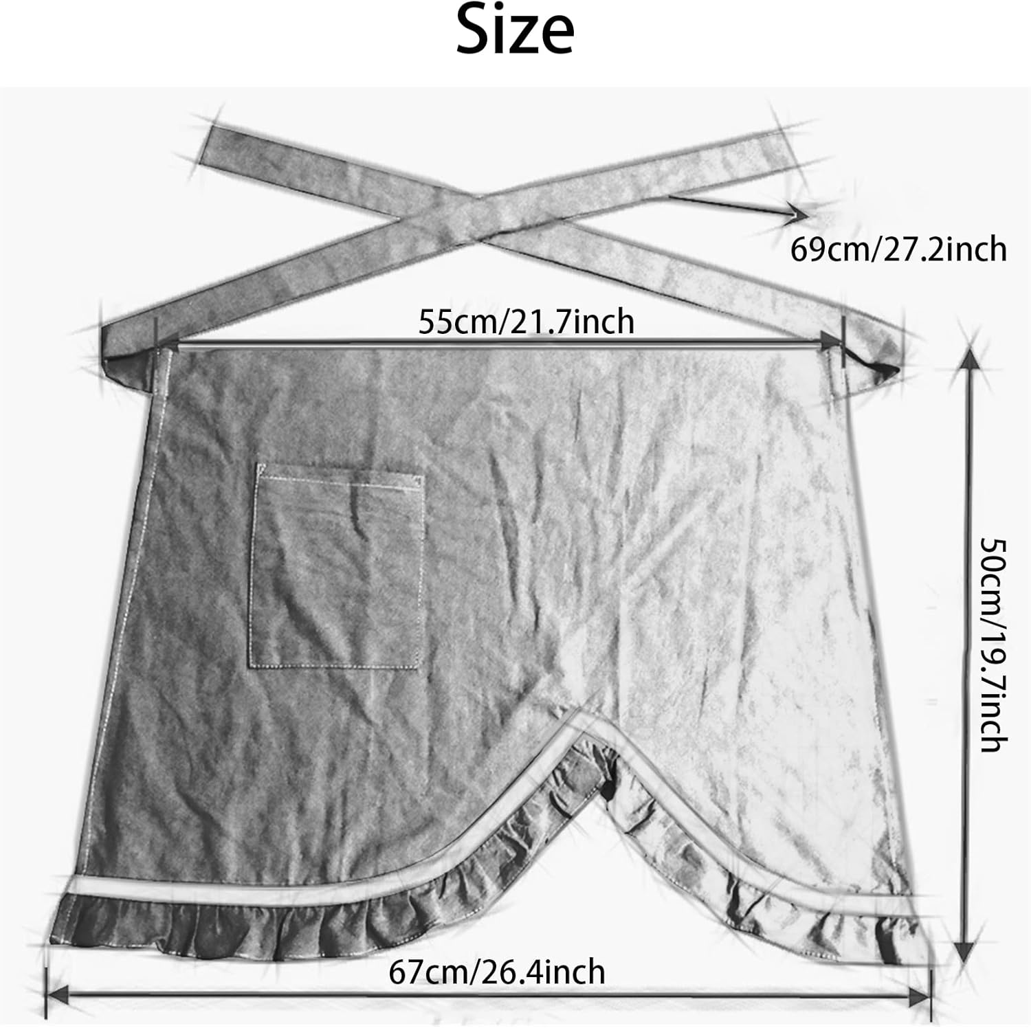 Aoozleny Women Half Apron Retro Waist Apron Ruffle Vintage Apron with Pocket for Chef Cafe Server Waiter Cooking Kitchen - Pink image number 4