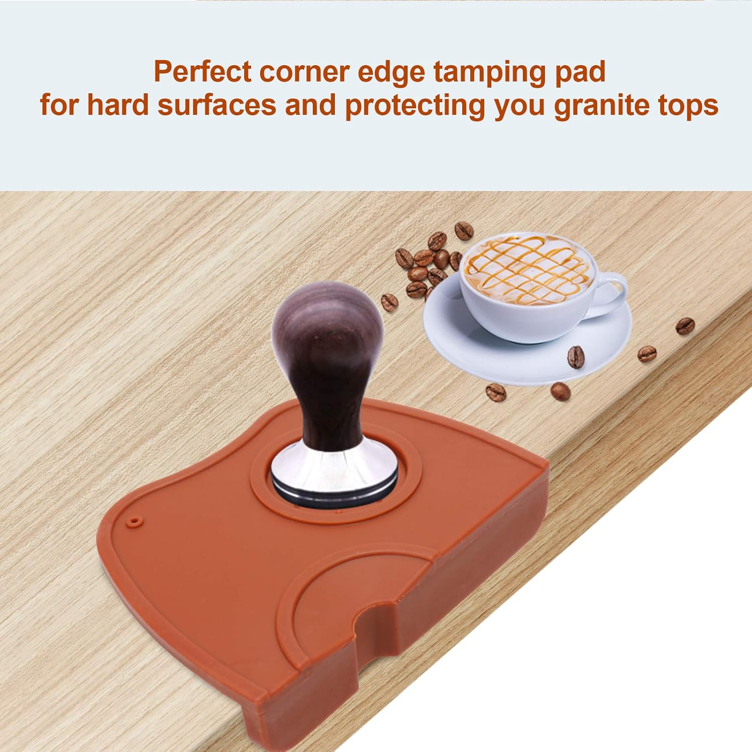 Silicone Coffee Tamper Mat, Ledorr Food Safe Anti-Skid Espresso Tamping Holder, Thick Wear Resistance Fluted Coffee Grind Corner Mat, Tamp Pad Tool Accessory for Home Cafe Maker, Medium Brown - Brown image number 5