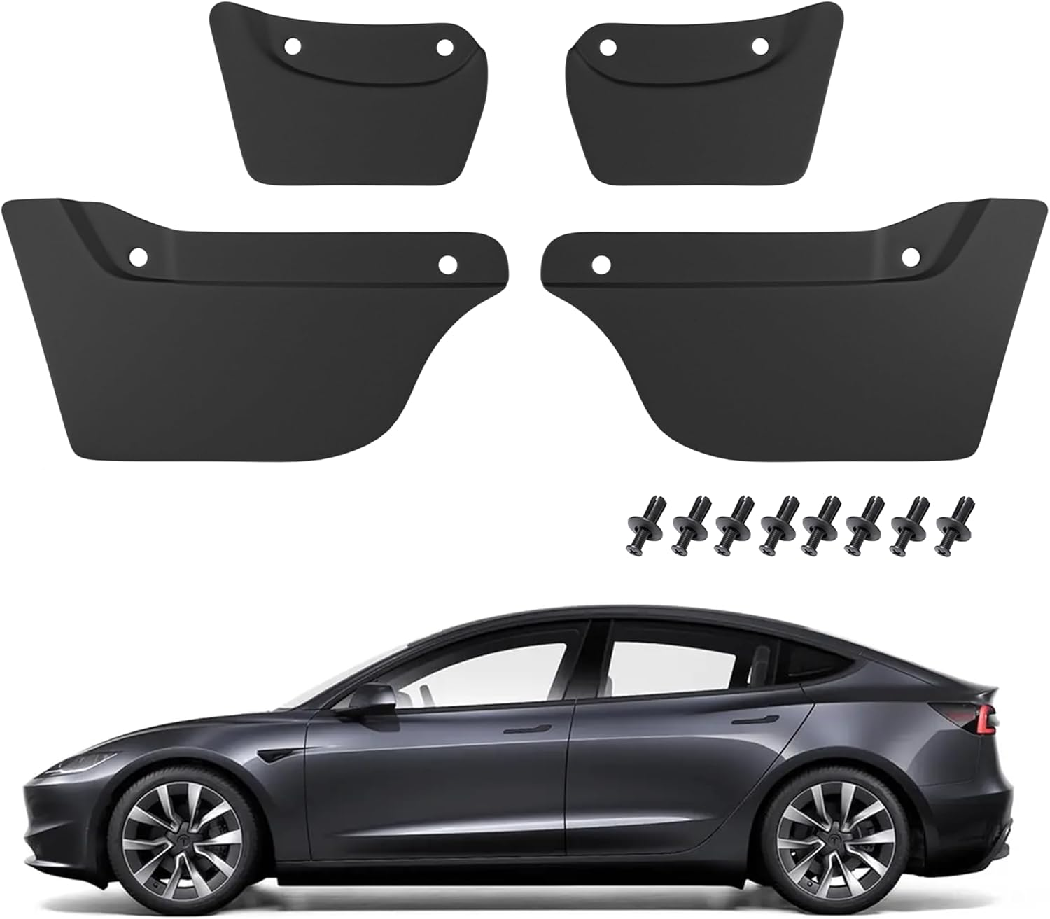 Mud Flaps for 2024 Tesla Model 3 Highland, 4 Pieces Car Splash Guards Mudguards for Front & Rear, No Drilling Required Mud Guard Accessories for Model 3, Car Fender Kits Easy Installation image number 1