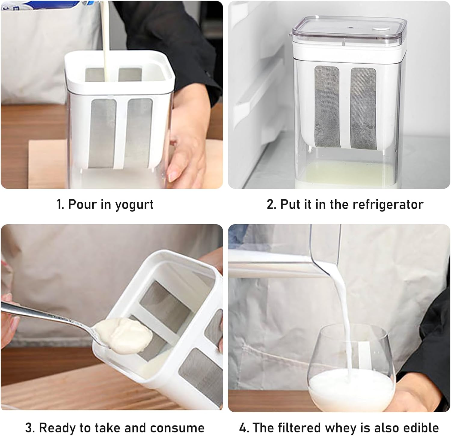 Cream Cheese Maker, Yoghurt Sieve with Lid, Washable Whey Separator, Reusable Fine Filter Sieve, 1100 Ml Fine Mesh Yoghurt Strainer, Yoghurt Maker for Milk, Juice, Kitchen Accessories