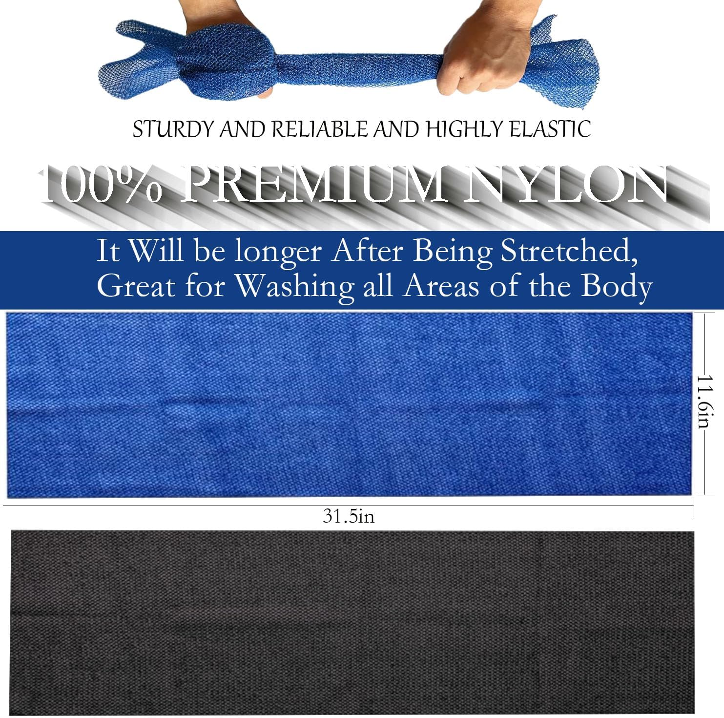 3 Pcs African Net Sponge Authentic，Body Scrubber, Body Exfoliator, Body Scrubber Net for Back Skin Smoother (Black, White, Blue)