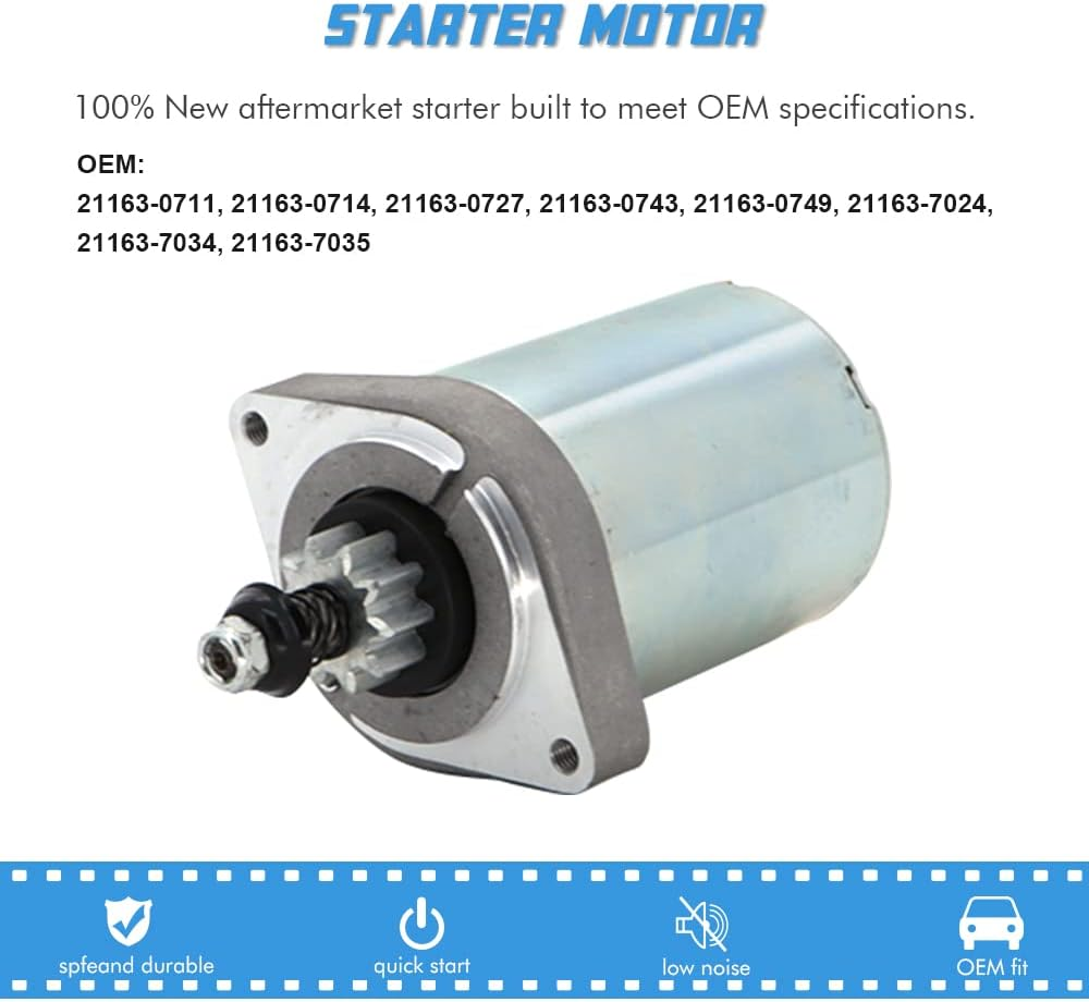 Starter Motor Compatible with Kawasaki FR691V FR730V FH491V FS481V FS541V FS600V FS604V 21163-0749, 21163-0711, 21163-0714, 21163-7035, 21163-7034, 21163-0722, 5954 Z-Force RZT46 LTX1046 image number 1