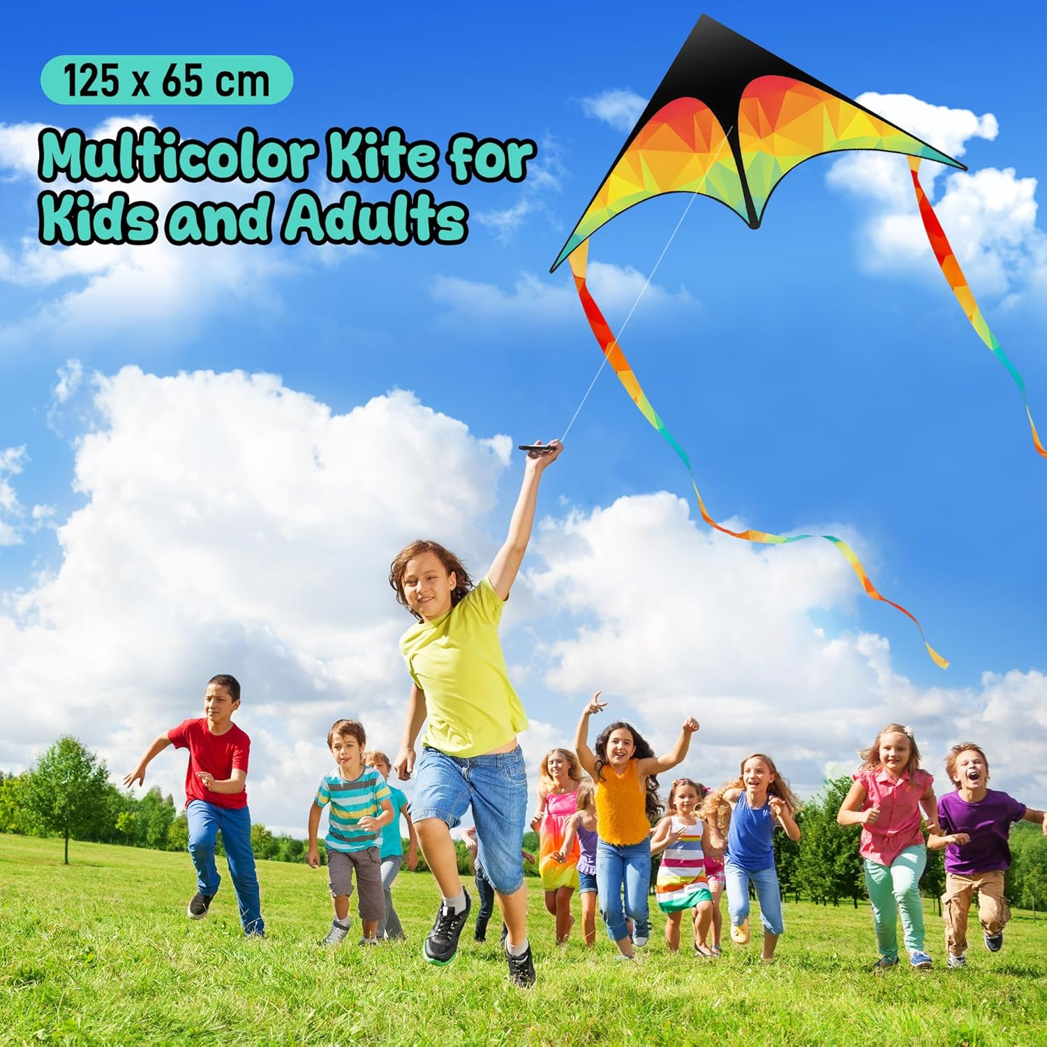 Zocipro Large Colourful Delta Kite Children, 125 X 65 Cm Single Line Flight Kite with 50 M Cord, Lightweight Children'S Kite for Jumping Kite, Kite for Beginners and Outdoor Beach Games image number 5