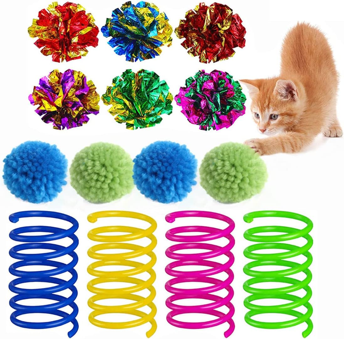 14Pcs Crinkle Balls Cat Toy Spring Cat Toy, Interactive Kittens Toys with Rustle Sound for Playing and Interacting with Cats image number 1