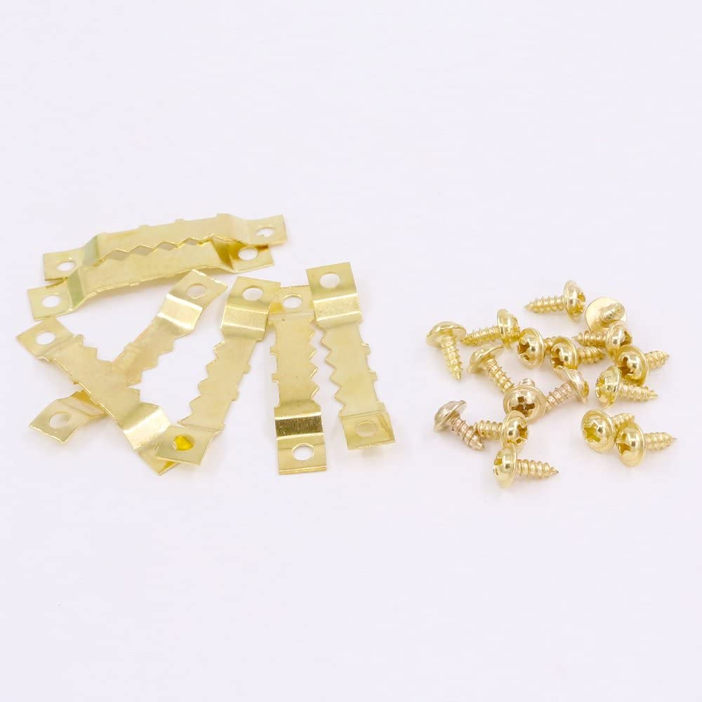 120Pcs Golden Stainless Steel Sawtooth Picture Hangers Frame Hanging Hangers Double Hole with Screws for Picture Painting Frame Cross-Stitch image number 4
