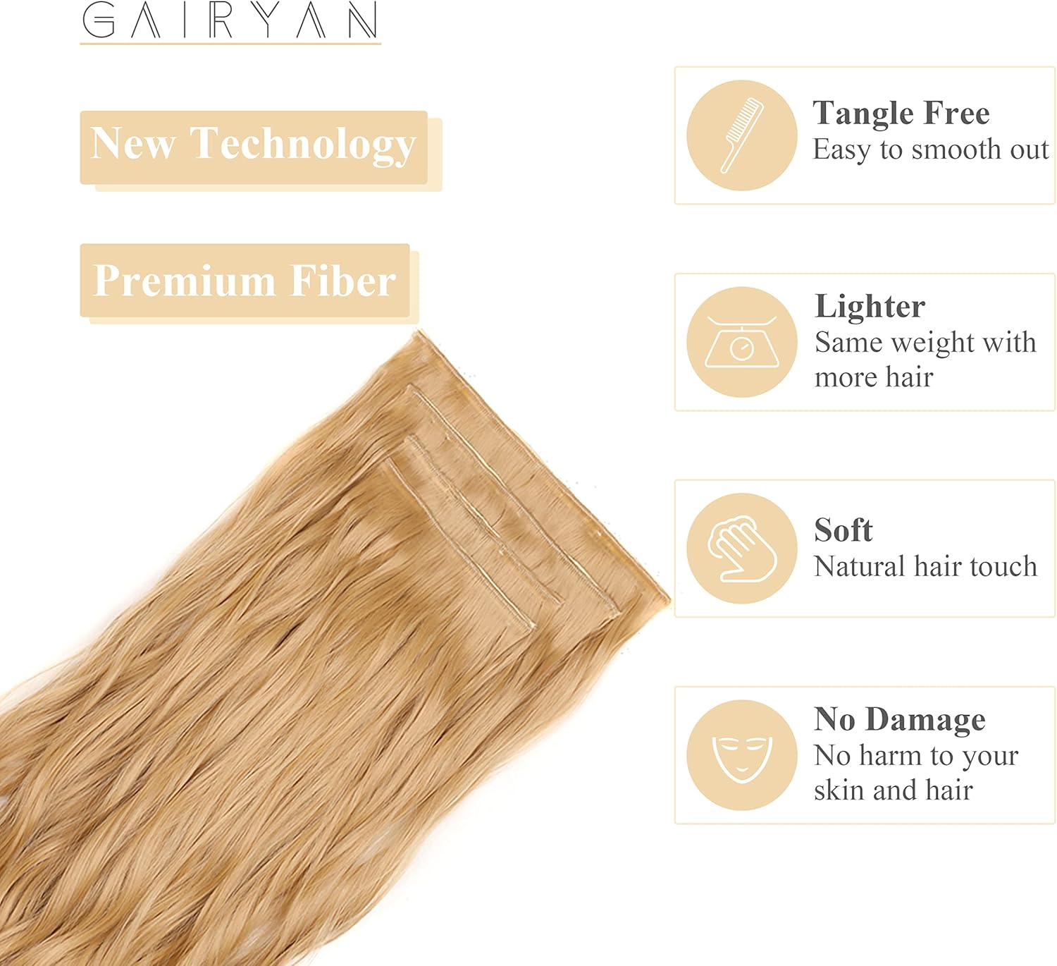 Gairyan Clip in Hair Extensions 4PCS Curly Wavy Long Hair Pieces Full Head Synthetic Hair Extension Thick Natural Look for Women, 22 Inches 180G, Dirty Blonde image number 6