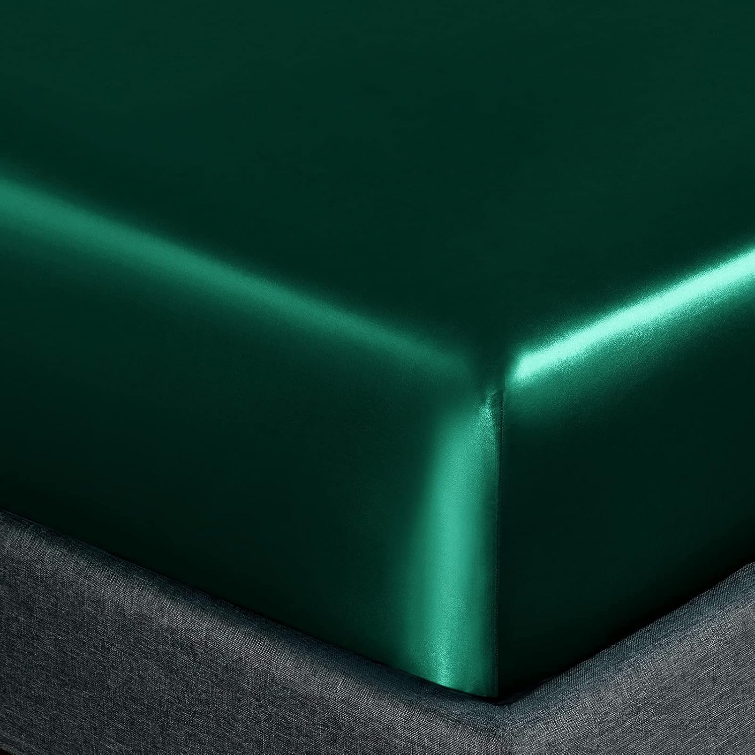 Homiest 4Pcs Satin Sheets Set Luxury Silky Satin Bedding Set with Deep Pocket, 1 Fitted Sheet + 1 Flat Sheet + 2 Pillowcases (Queen Size, Blackish Green) image number 6