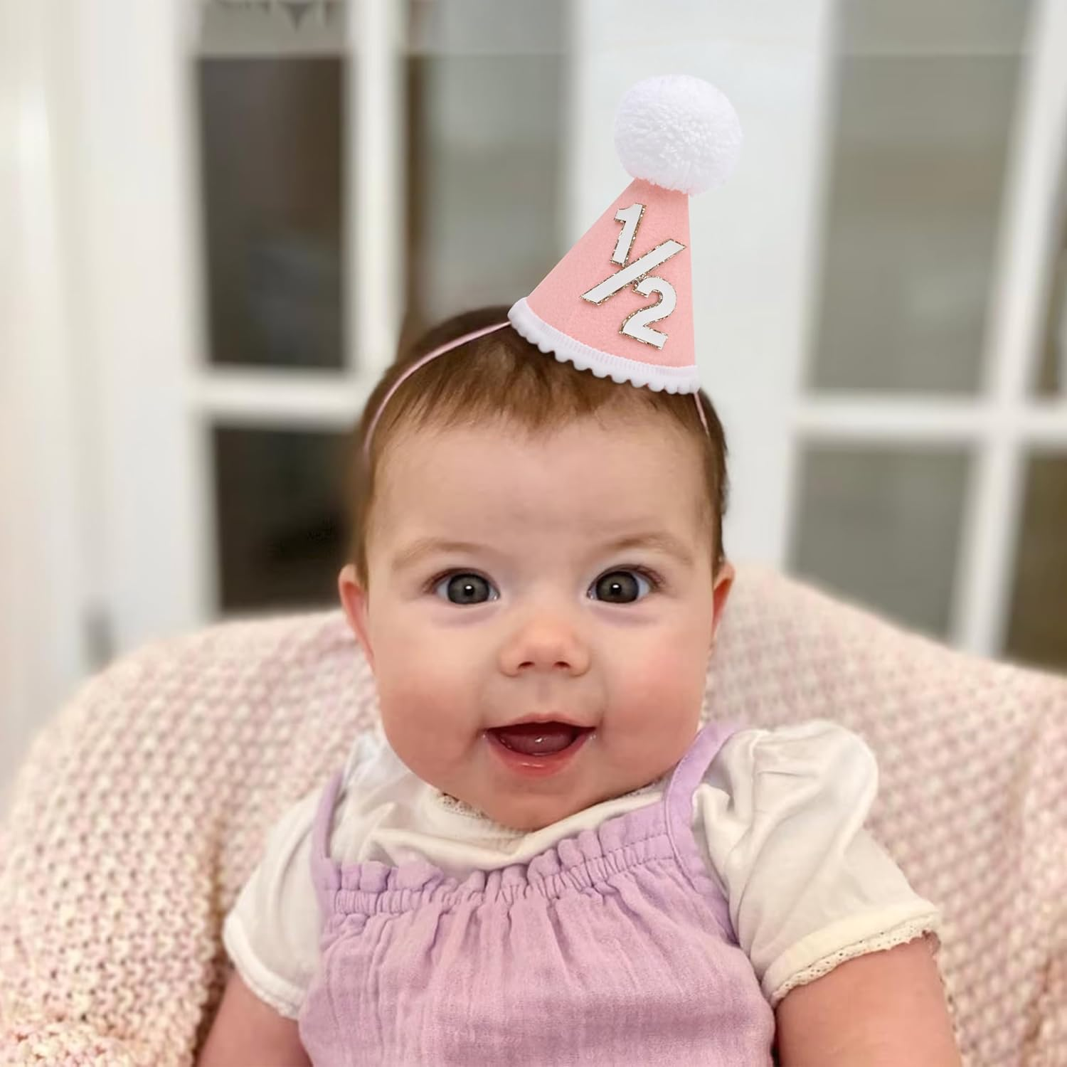 Half Birthday Hat -Baby 1/2 Birthday Cone Hat,Six Months Decorations,Party Hat Outfit for Girls/Boys - Blue image number 2