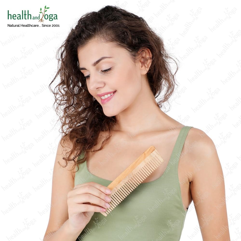 Healthandyoga(Tm) Puretress Handcrafted Neem Wood Comb - anti Dandruff, Non-Static and Eco-Friendly- Great for Scalp and Hair Health -7 Inches Wide Tooth Comb image number 2