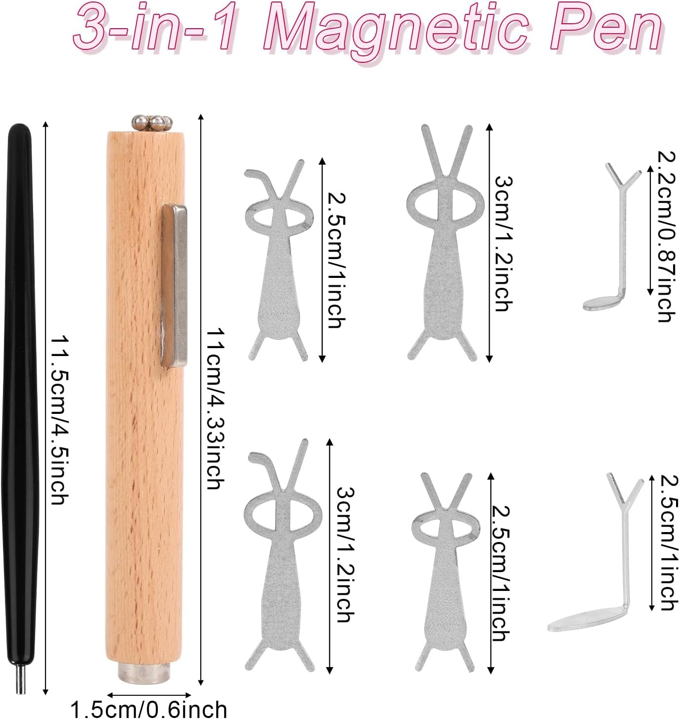 Nail Magnet Pen Set, 3 in 1 Cat Eye Nail Magnetic Tool Set with Heart & Rabbit Shaped Irons Versatile Cat Eye Gel Polish Magnet for Home Salon Nails Studio Use image number 1