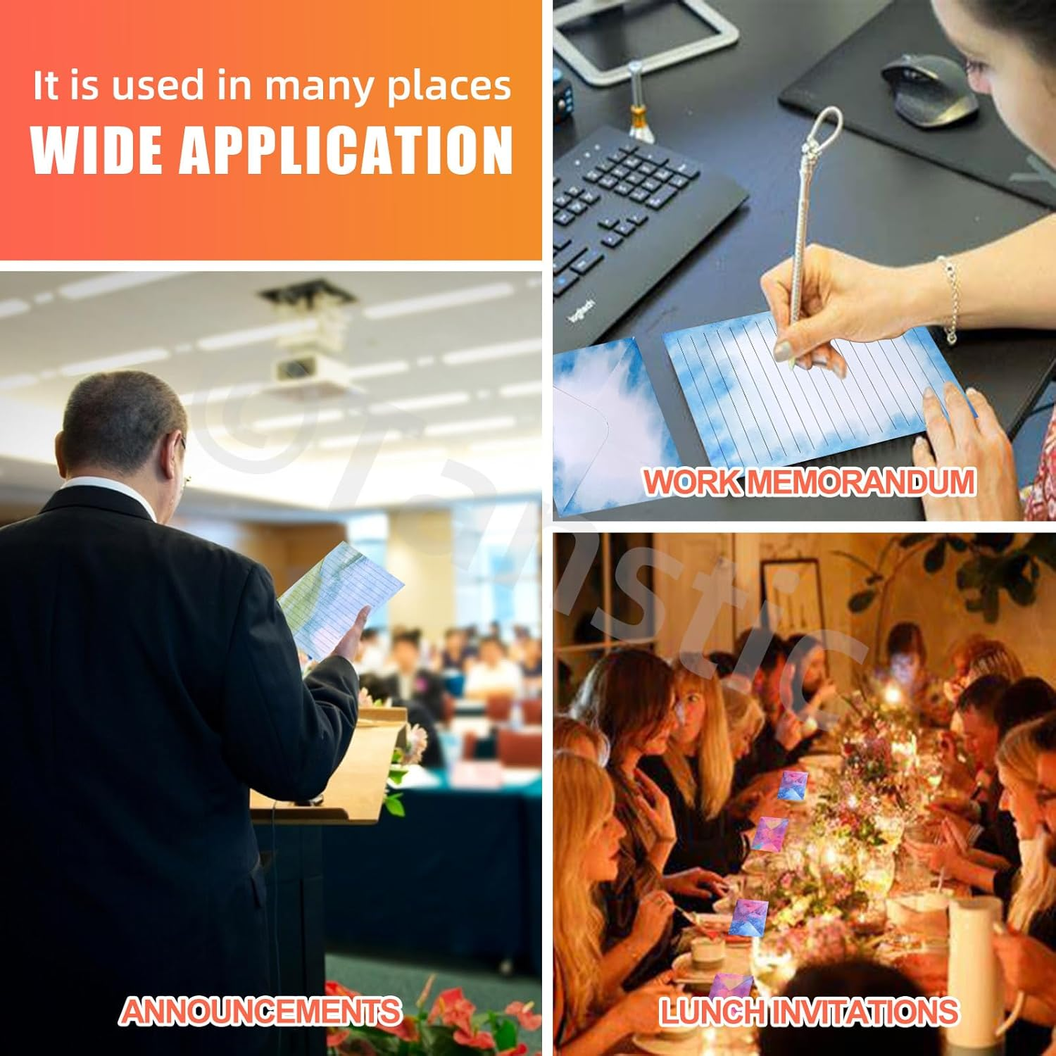 Tanstic 200Pcs(50 Sets) 5.5 X 8.25 Inch Stationery Paper Set Watercolor Stationary Paper and Envelopes Mini Stationery Paper with round Dot Sticker for Invitations, Letters image number 5