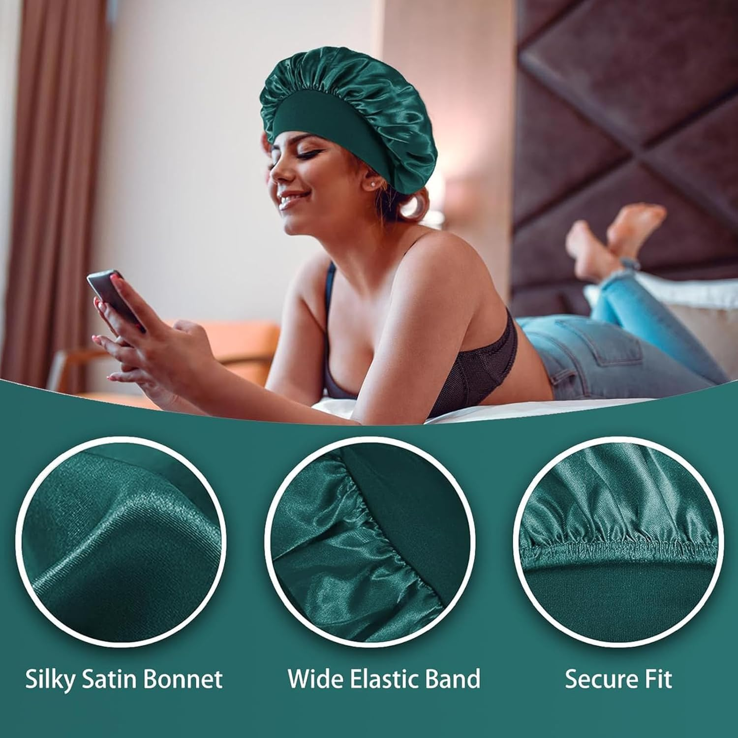 4Pcs Double Layer Satin Silk Hair Bonnet for Sleeping with Elastic Band for Natural Curly Hair Unisex Sleep Cap image number 3