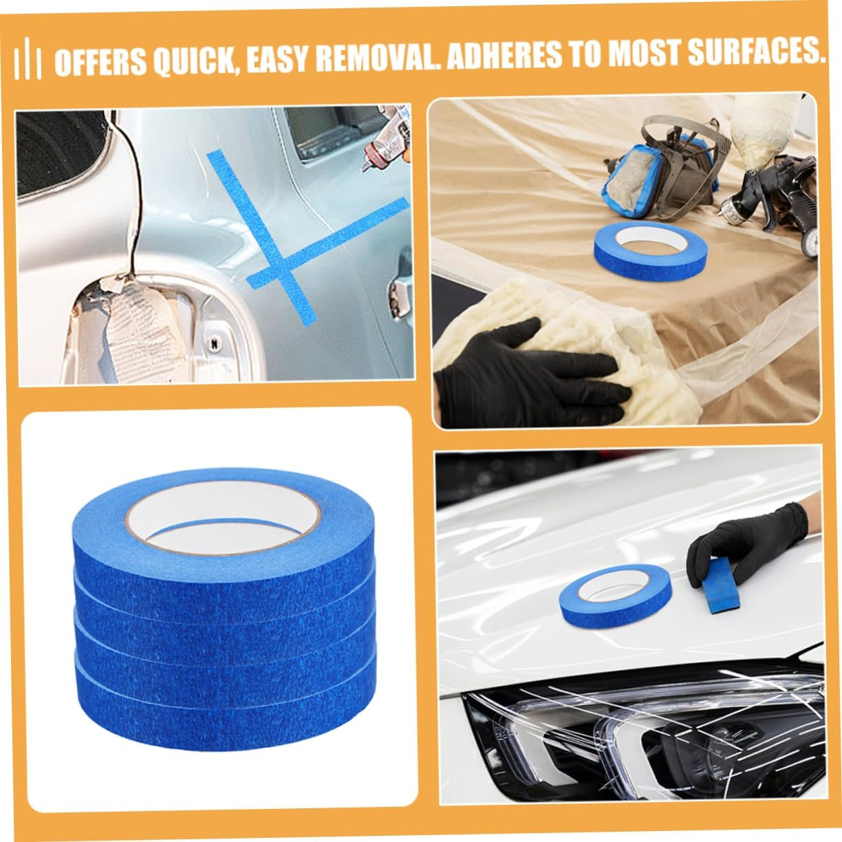 PLAFOPE 4 Rolls Car Masking Tape Painters Blue Adhesive Low Tack Masking Tapes for Automotive Painting for Car Edges image number 1