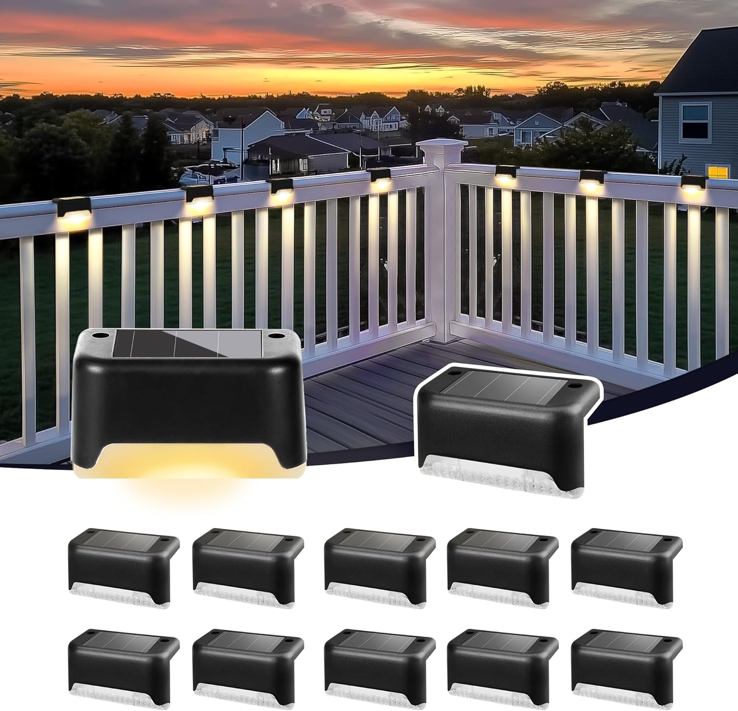 Solar Deck Lights 16 Pack, Outdoor Step Lights Waterproof Led for Stairs, Fence, Yard, Patio, Pathway (Warm White) image number 4