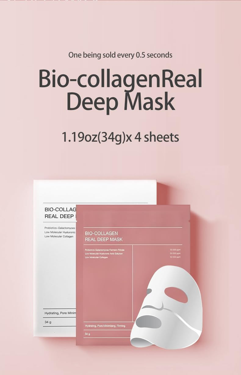 Bio-Collagen Real Deep Mask for Korean Skincare Hydrating Overnight Collagen Mask, Pore Minimizing, Elasticity Improvement, 34G X10Ea (2 Packs/10 Pieces) image number 1