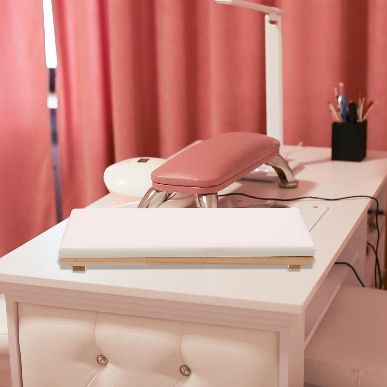 VICASKY Nail Arm Rest Cushion with Wooden Base Thickened Sponge Filling Ergonomic Hand Support for Manicure Comfortable Chic Design for Professional Salons Home Use image number 4