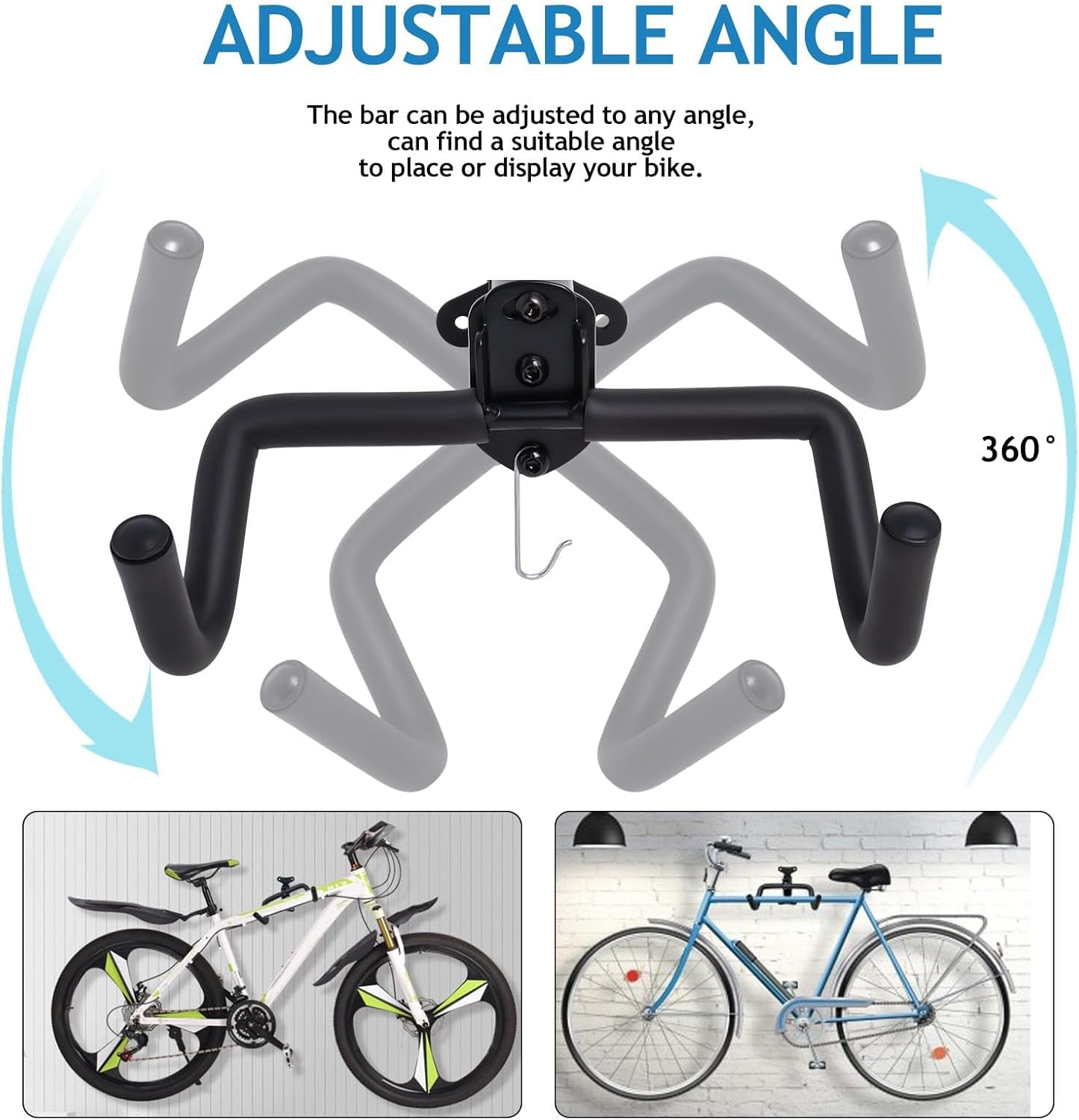 Bike Wall Mount Hanger, Telescopic and Adjustable, Suitable for Mountain, Hybrid, and Road Bikes, Space-Saving Garage Storage（Black，2Set)