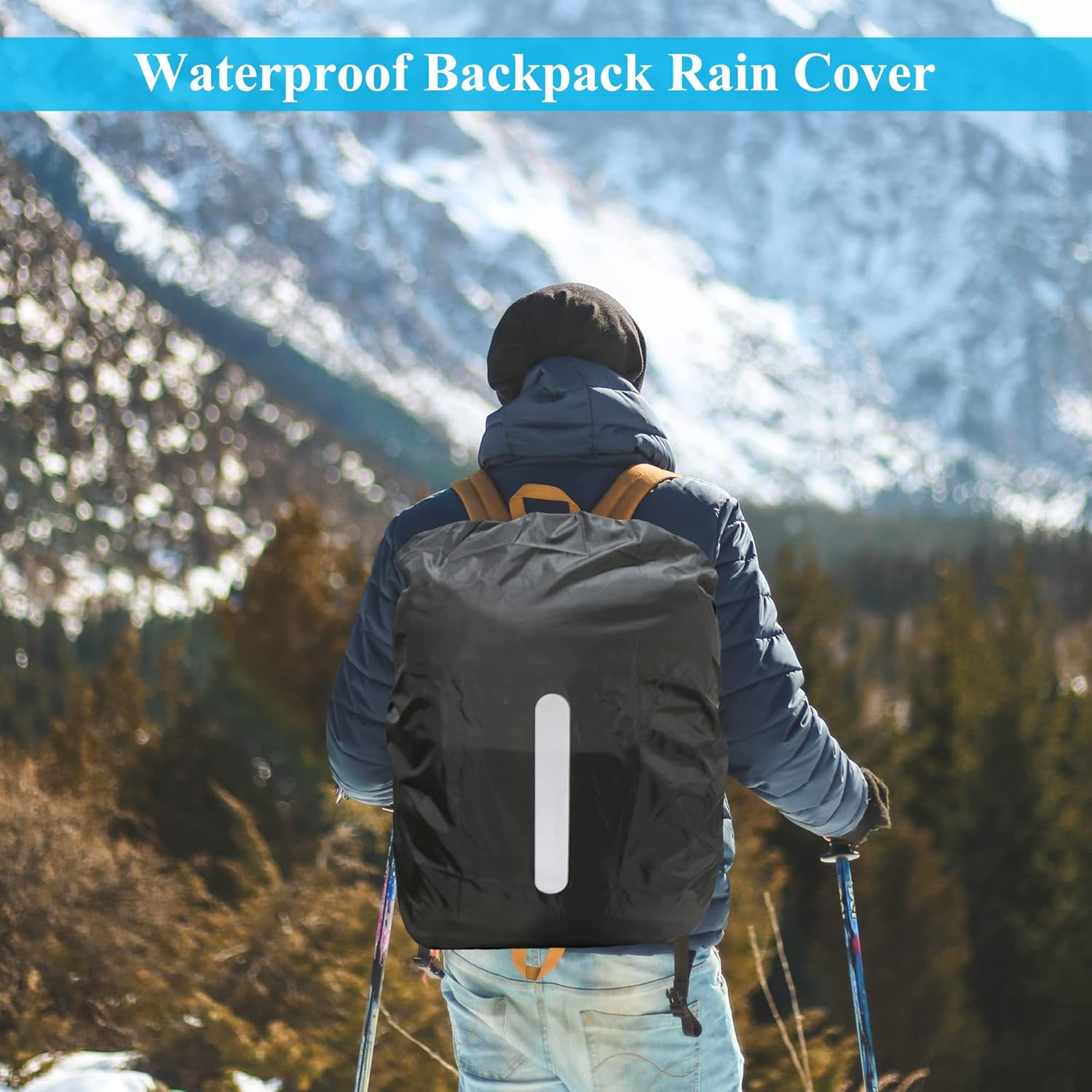 Rain Cover for Backpacks with Reflective Strips, 15L-50L Waterproof Backpack Rain Cover with Storage Bag, Rain Cover School Bag for Hiking, Camping, Travel, Cycling image number 6