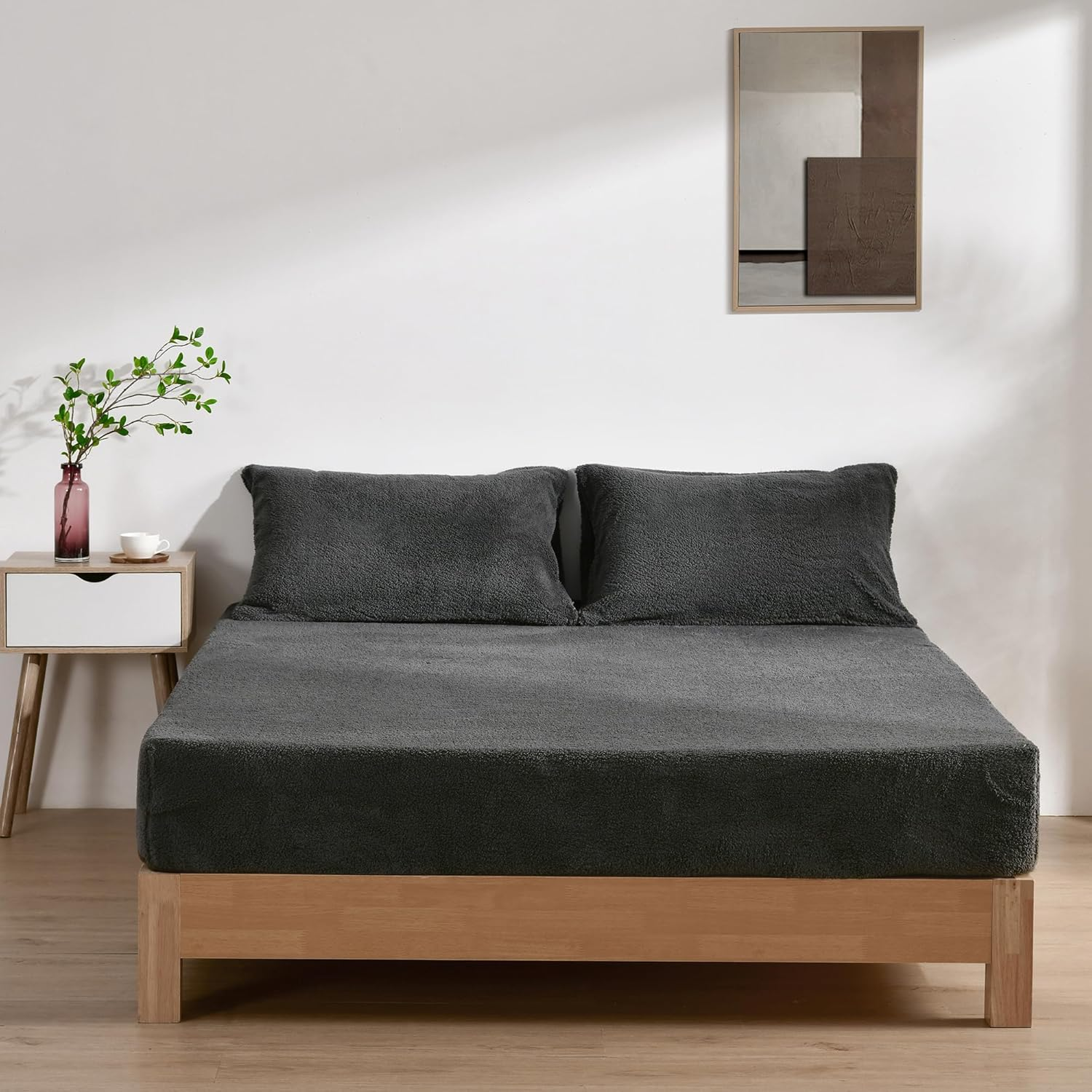 Dreamaker Ultra Plush Jasper Fleece Sherpa Fitted Sheet Double Bed & Pillowcase Combo Sheet Set Warm Touch Anti-Pilling Temperature Regulation Winter Warmer Deep Pocket Bedding Set - Snow Beige