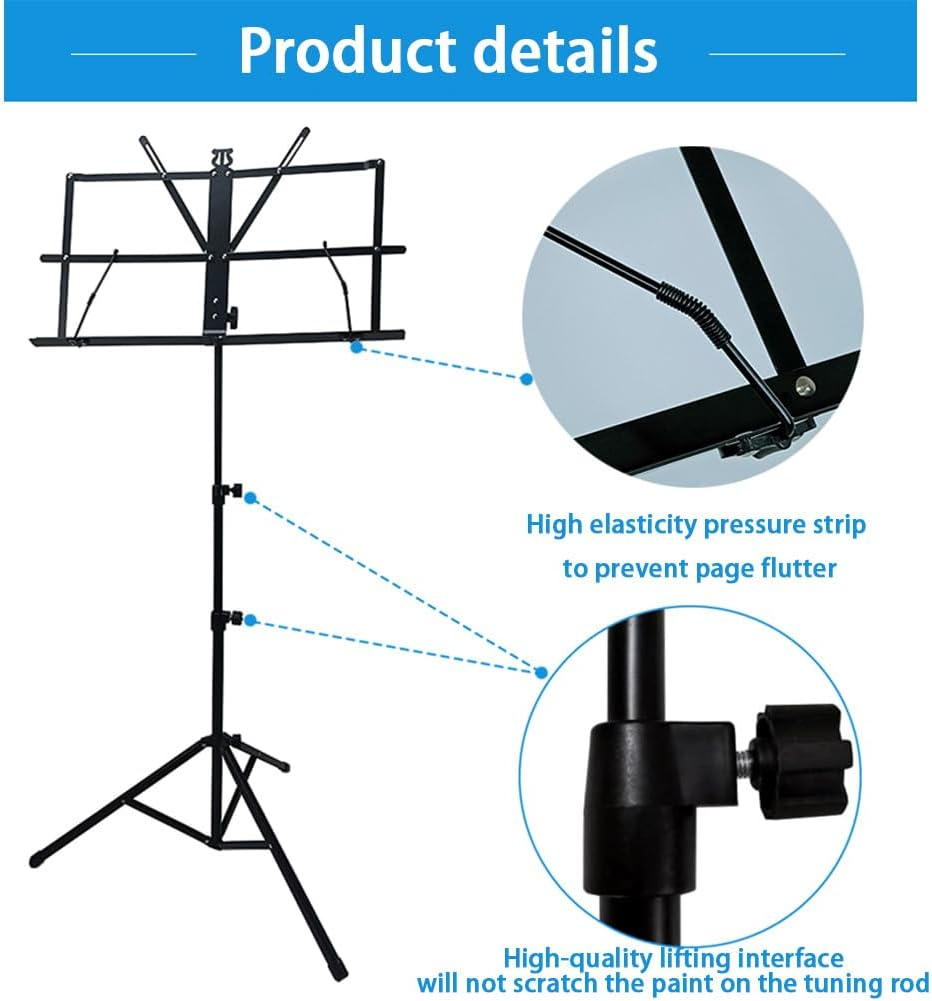 Foldable Music Stand, Portable Lifting and Folding Music Stand with Carrying Bag, Small Music Stand, Folding Sheet Music Stand and Desktop Book Stand, Perfect for Musicians, Students, Performers image number 5