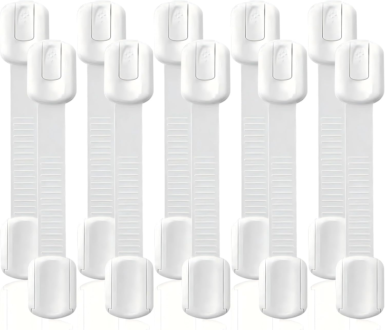 Child Safety Cabinet Locks - (10 Pack White) Baby Proofing Latches to Drawer Door Fridge Oven Toilet Seat Kitchen Cupboard Appliance Trash Can with 3M Adhesive - Adjustable Strap No Drill No Tool image number 5
