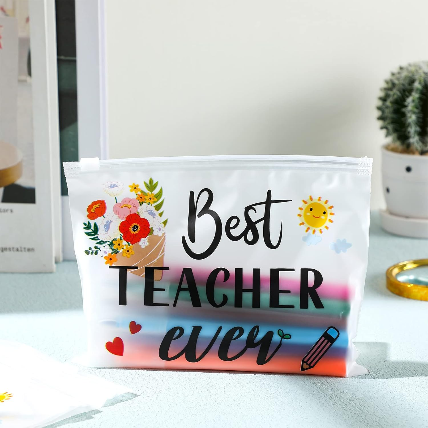 Cunno 60 Pcs Christmas Teacher Appreciation Gifts Bulk Small Teacher Survival Kit Bag Waterproof Makeup Pouch Cosmetic Pencil Bag Thank You Gifts for Women Teacher Graduation Gifts, Best Teacher Ever image number 5