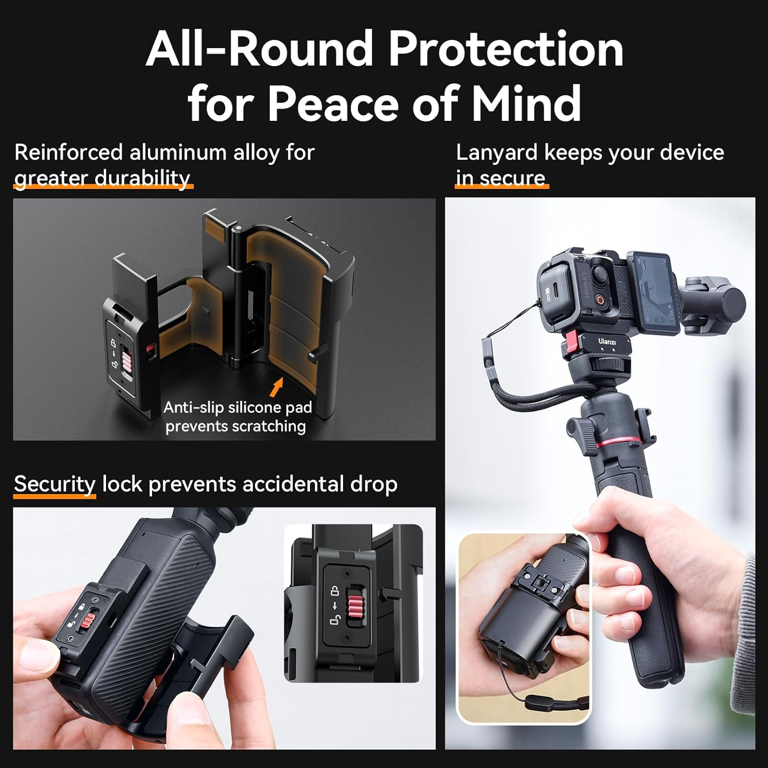 ULANZI PK-06 Expansion Adapter Accessories for DJI Osmo Pocket 3 - Aluminum Protective Cage Metal Bracket Mount with 1/4 Screw Holes/Gopro Adapter/Cold Shoe/Osmo Action Quick-Release image number 1