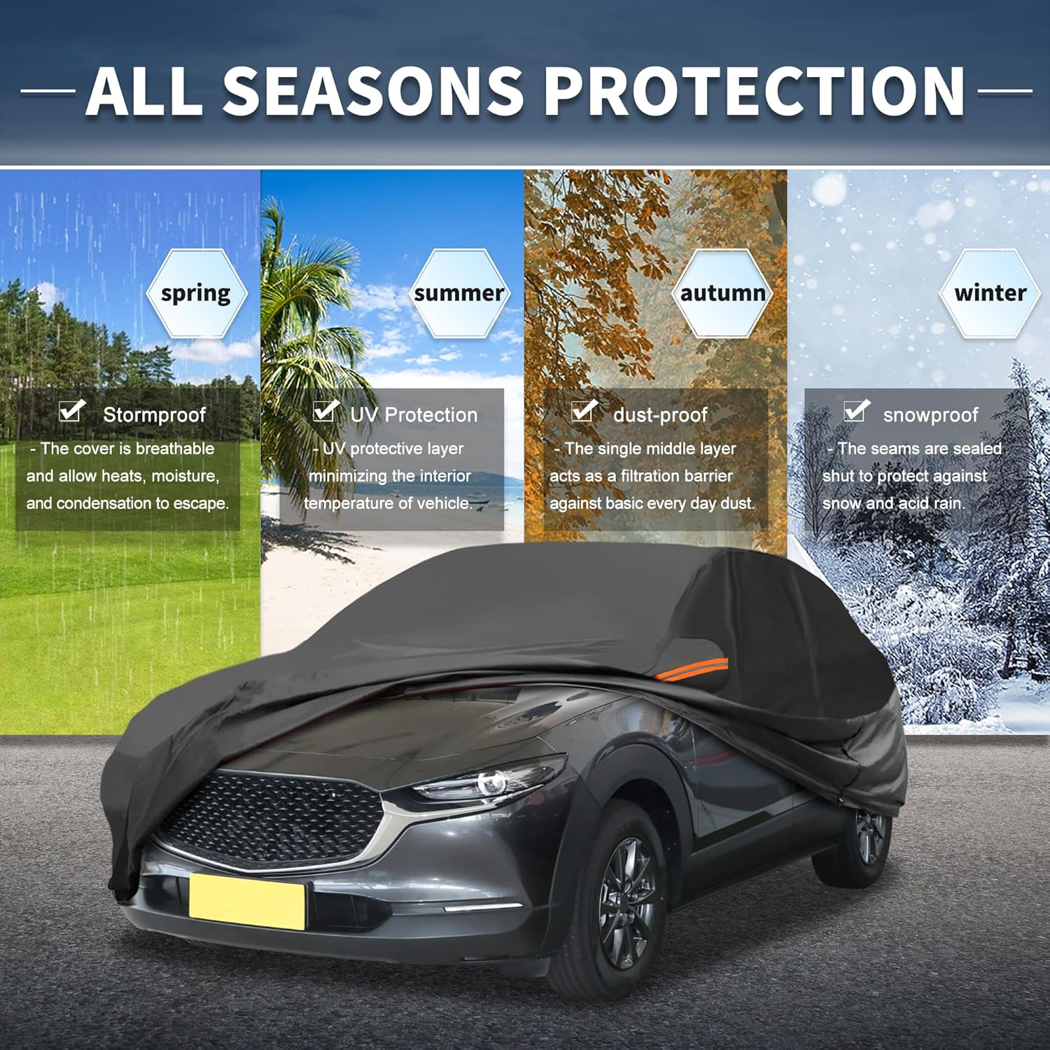 X AUTOHAUX Car Cover for Mazda CX-30 210D-PU Outdoor Full Car Cover All Weather Waterproof Windproof Sun Rain Snow Protection with Driver Door Zipper Black image number 2