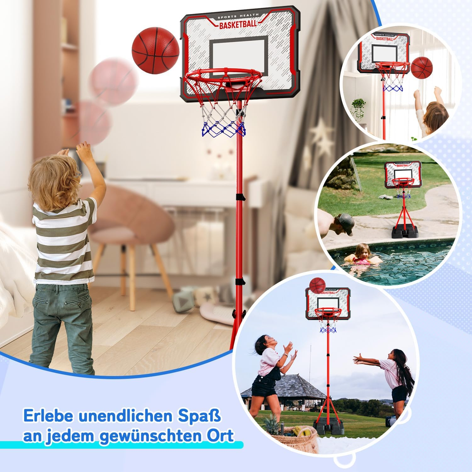 Children'S Basketball Hoop with Darts Target 2 in 1 with Stand Highly Adjustable 88-189 Cm Mini Basketball Outdoor Indoor and Outdoor for Children Aged 3 to 8 Years image number 6