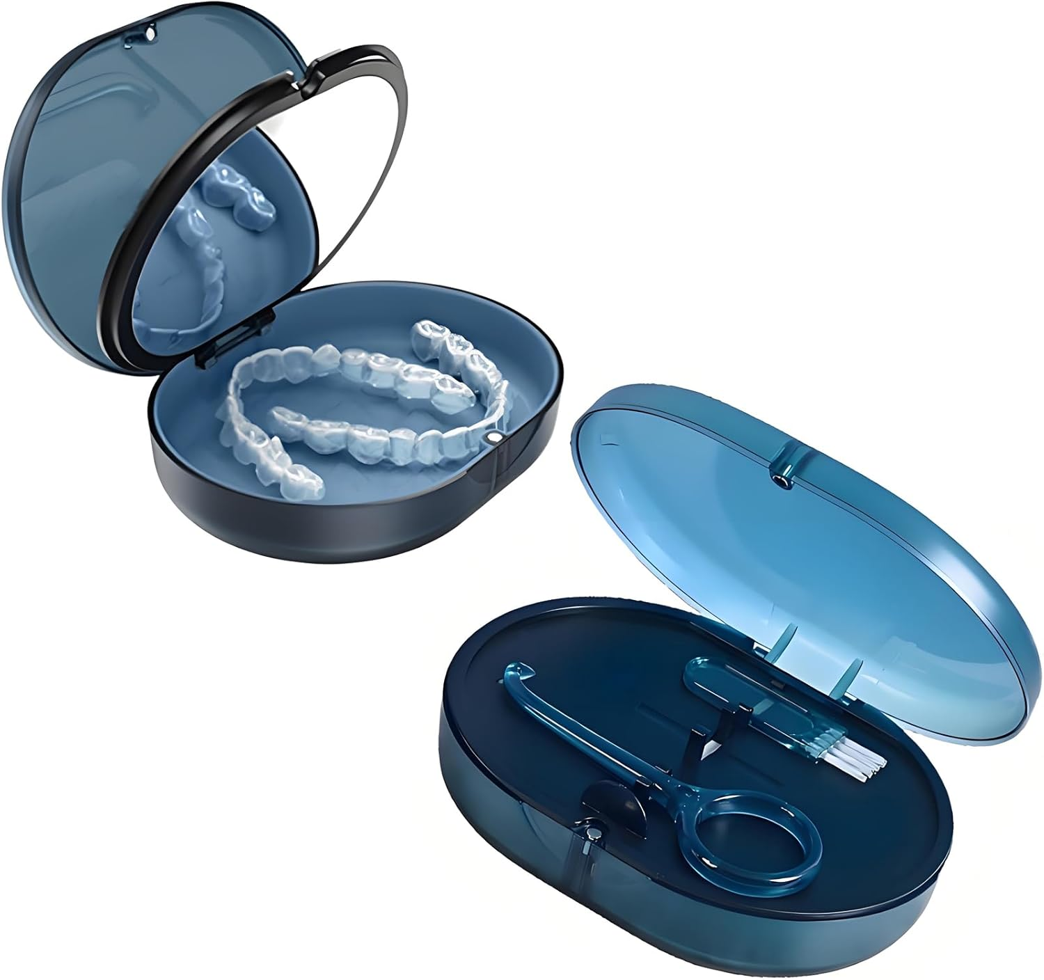 Checkzed Double-Layer Retainer Storage Case with Waterproof Removal Tool, Cleaning Brush, Built-In Mirror Orthodontic Retainer Case, Mouth Guard Case, Denture Case（Blue） image number 3