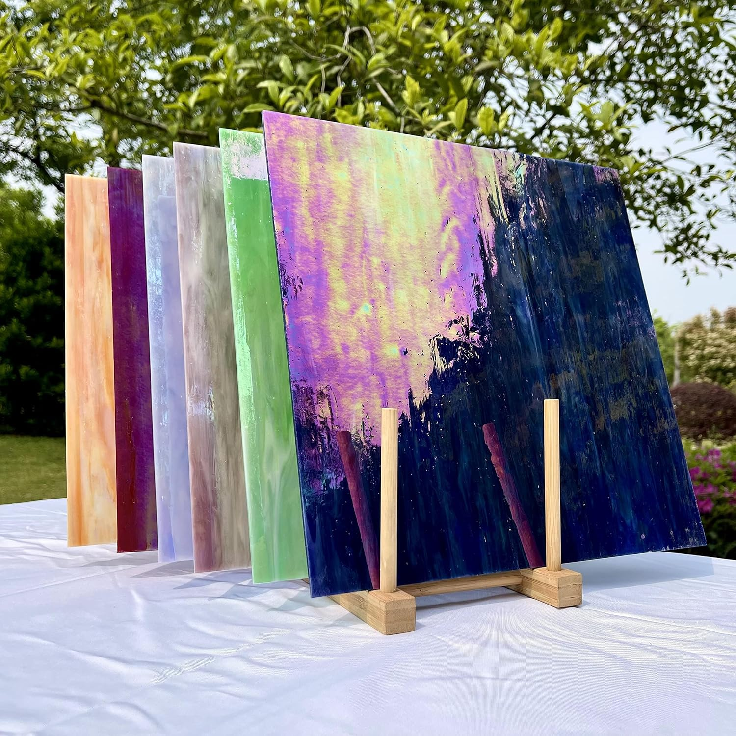 Unicoshape Stained Glass Sheets 12&rdquo; X 12&rdquo;, Mosaic Glass 6-Pack (5.8Sf), Colorful Cathedral Art and Crafts Sheets for DIY Hobbyists and Projects, Assorted Colors, Easy to Cut (Iridescent Transparent)