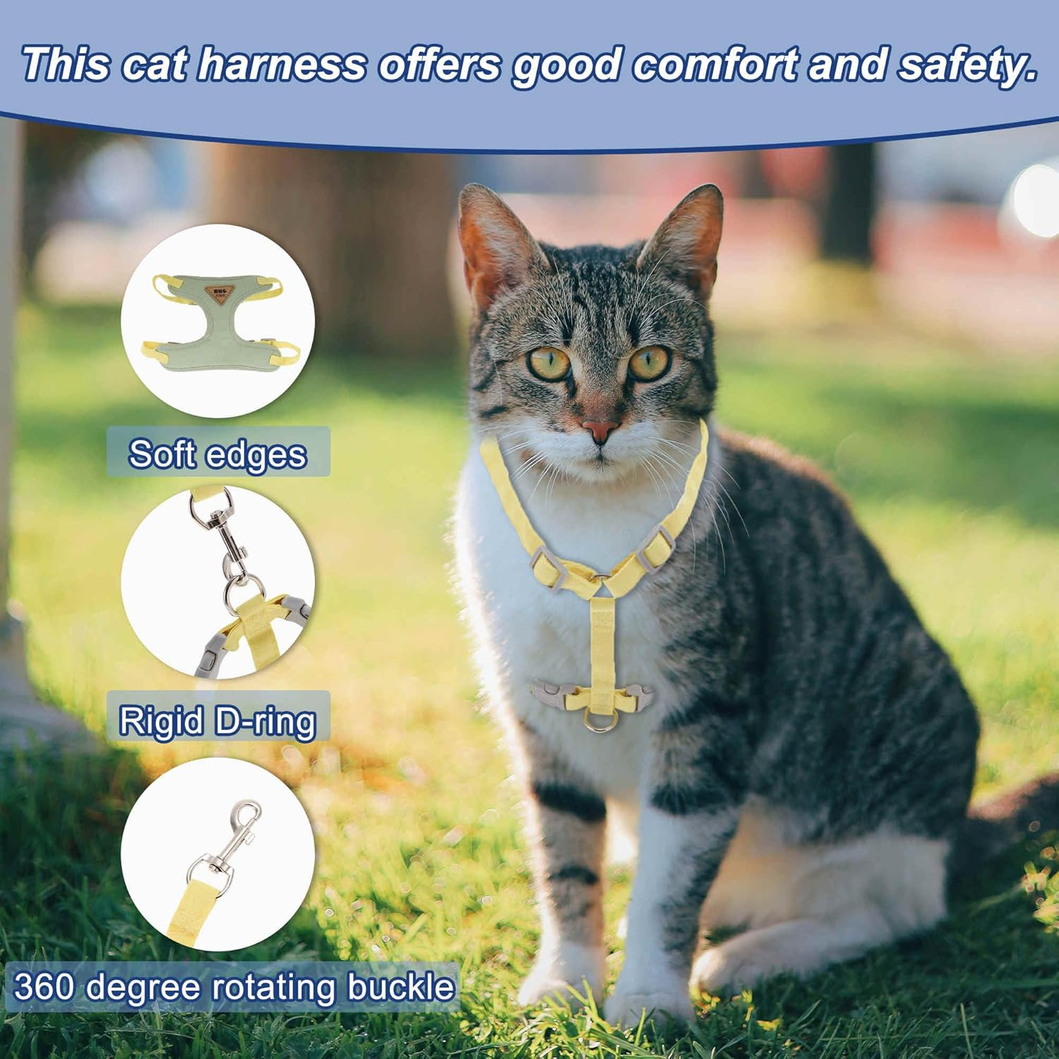 CAPASTEC Soft Cat Harness and Leash Set, Breathable Kitten Harness, Green, S