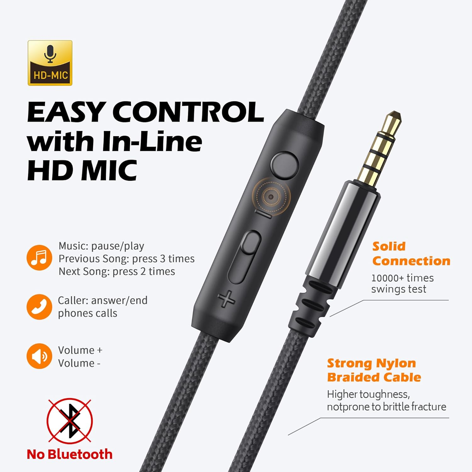 AILIHEN C8 Folding Headphones with Microphone and Volume Control for Cellphones Tablets Android Smartphones Laptop Computer Mp3/4 (Black/Orange) image number 2