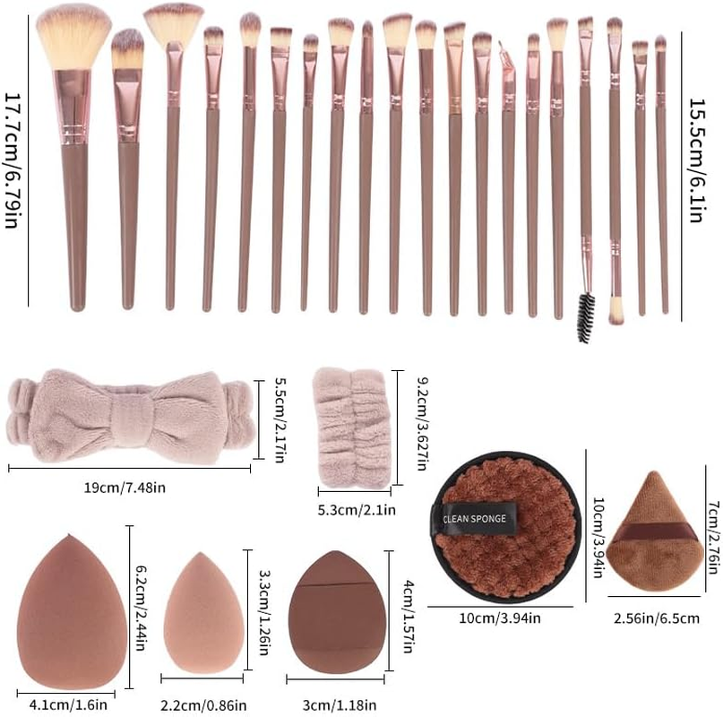 40 PCS Professional Makeup Brush Tools Set, Puff, Cosmetic Brush Sponge, Brush Cleaning Bow Set, Headband, Facial Makeup, Cleaning Accessories, Makeup Products, Valentine Day Item - Coffee