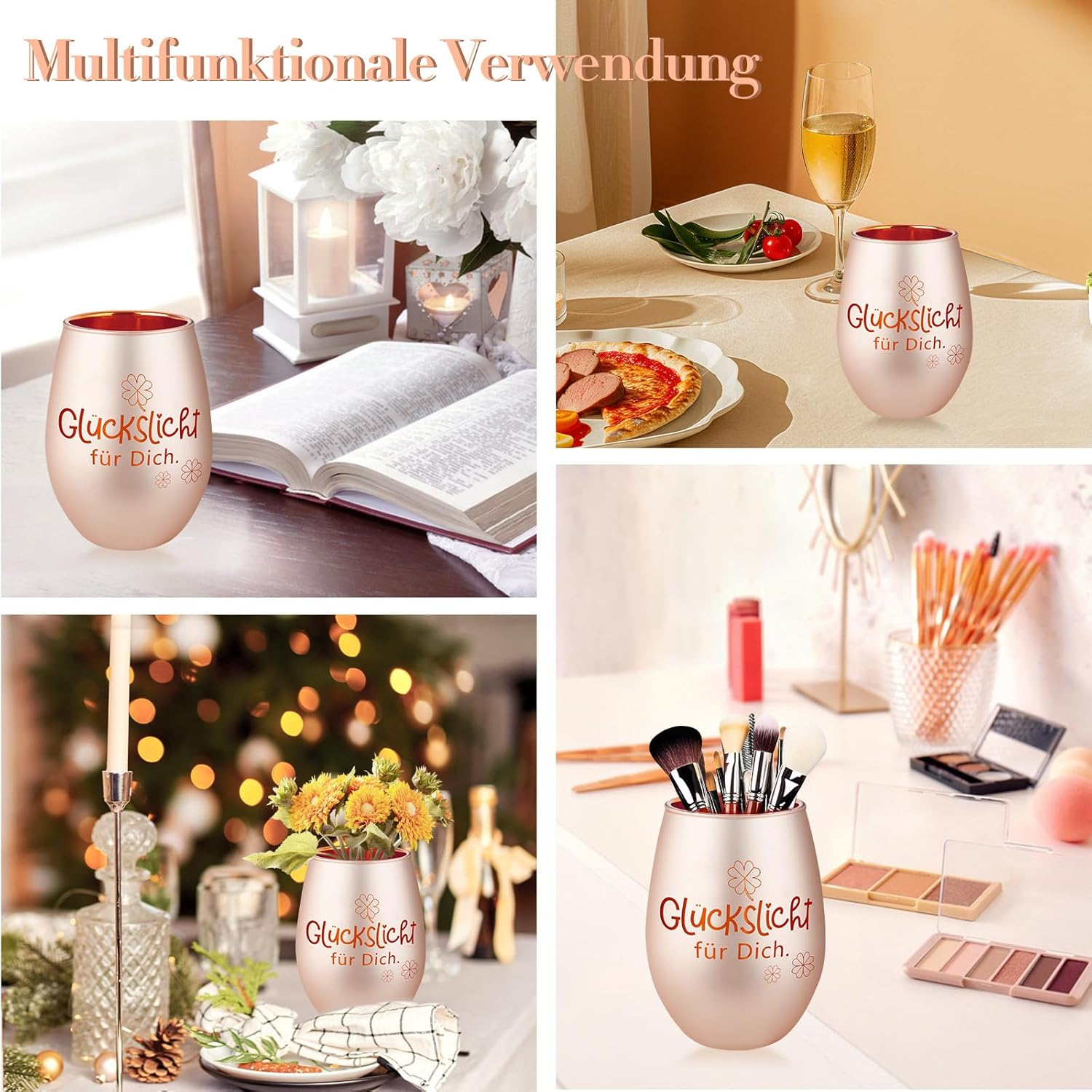 Belillpipi Lucky Light Gifts Lantern with Engraving, Lantern in Rose Gold with Gift Box, Glass Tea Light Holder, Special Gift for Birthday, Christmas, Thank You Gift for Women image number 4