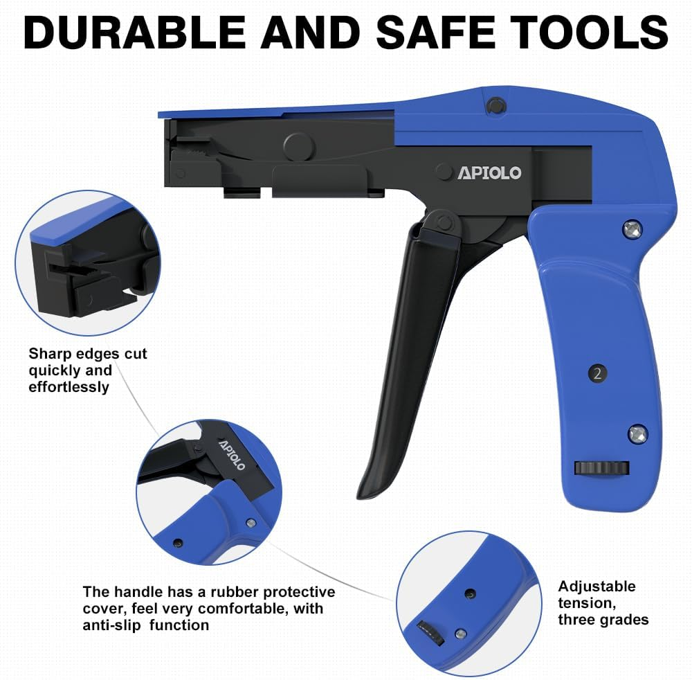 APIOLO Cable Tie Gun, Ergonomic Hand Operated Fastening Zip Tie Gun, Adjustable Tension, Blue, 6.29 Inches Length Fastening Cable Tie Tool - Yellow Black image number 5