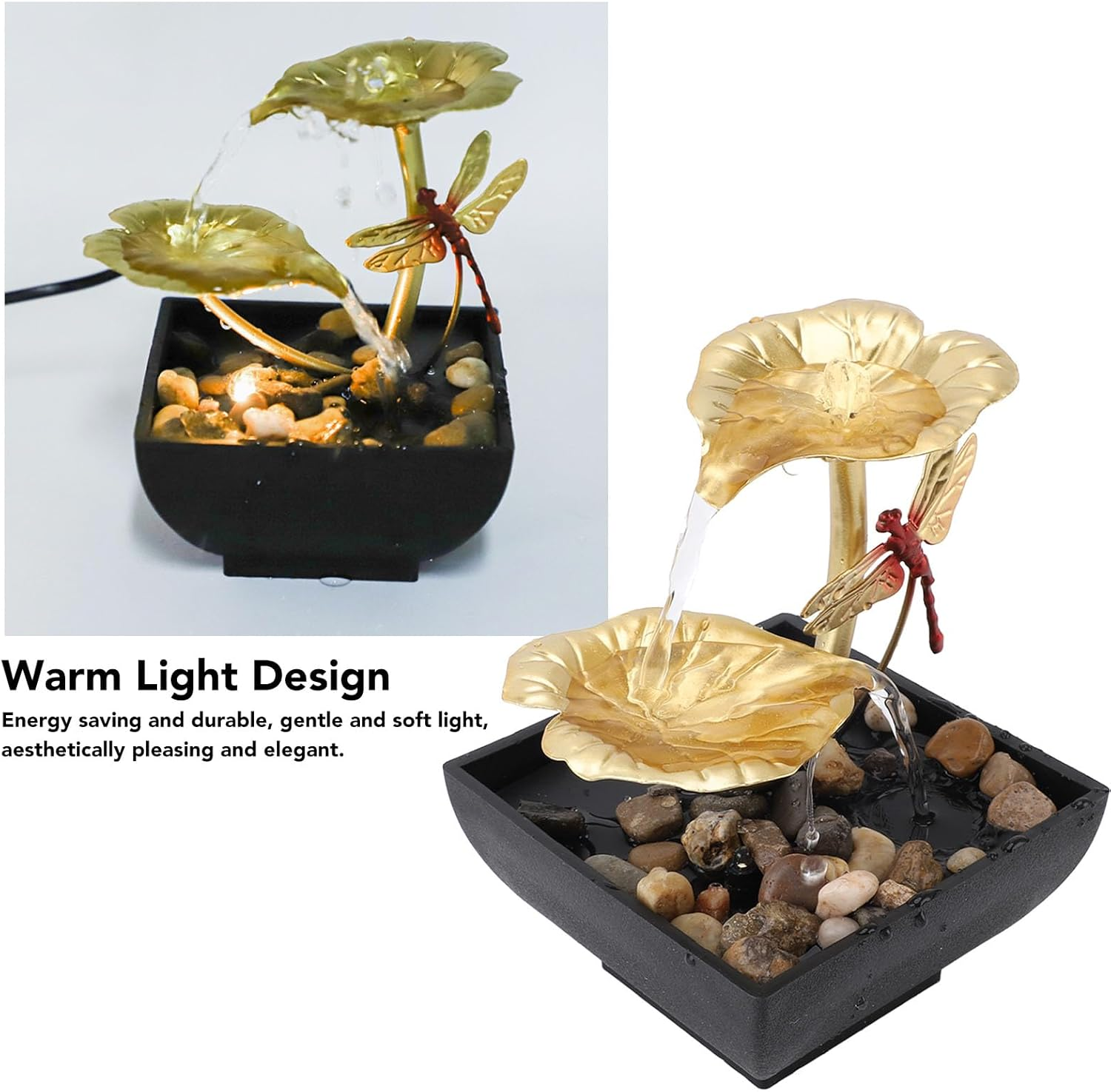 Cryfokt Leaf Dragonfly Shaped USB Tabletop Water Decoration Iron Circulating Water Feature Crafts Ornaments Room Fountain for Study Room with Silent Pump
